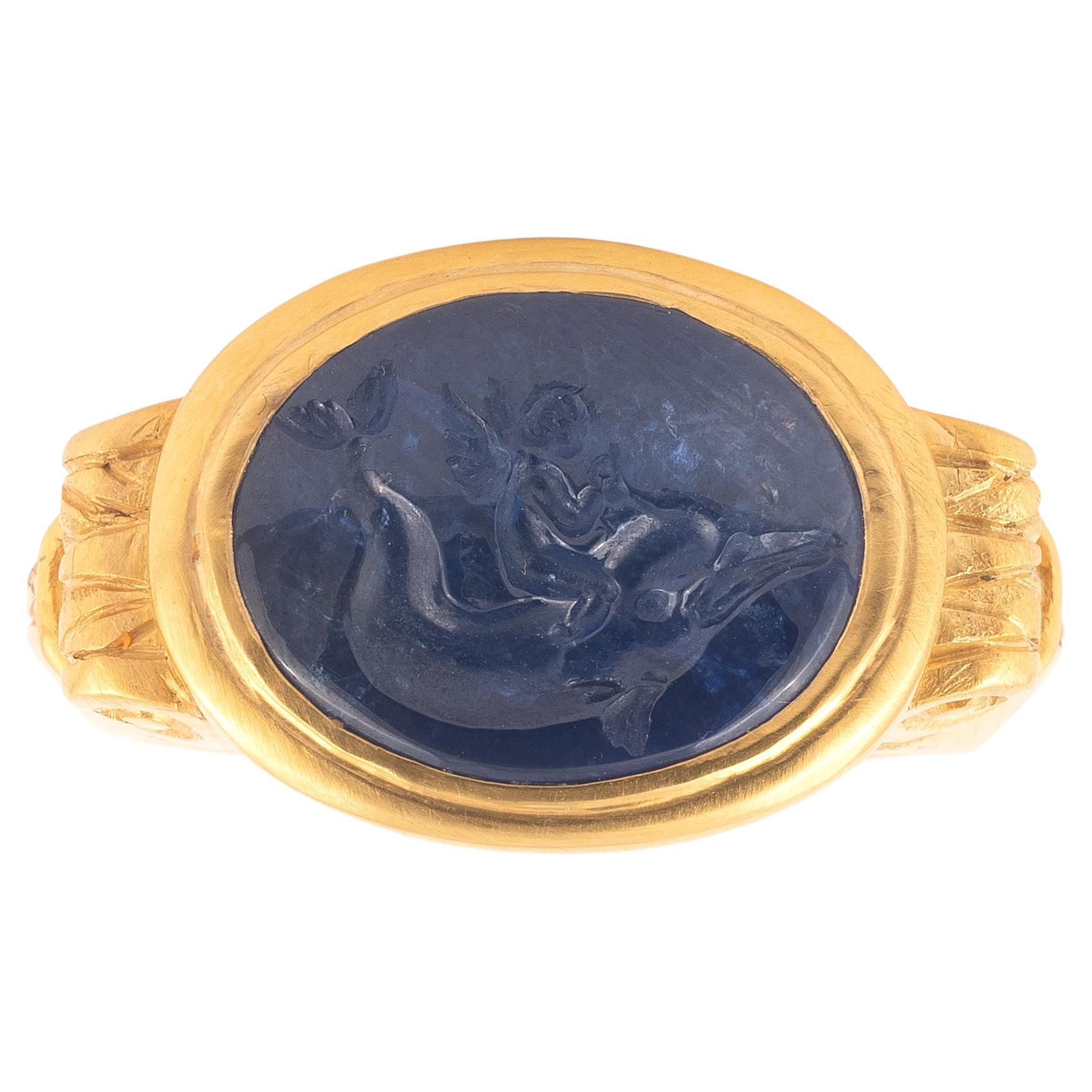 Late 18th Century Carved Sapphire Intaglio Ring