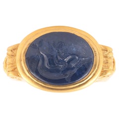 Antique Late 18th Century Carved Sapphire Intaglio Ring