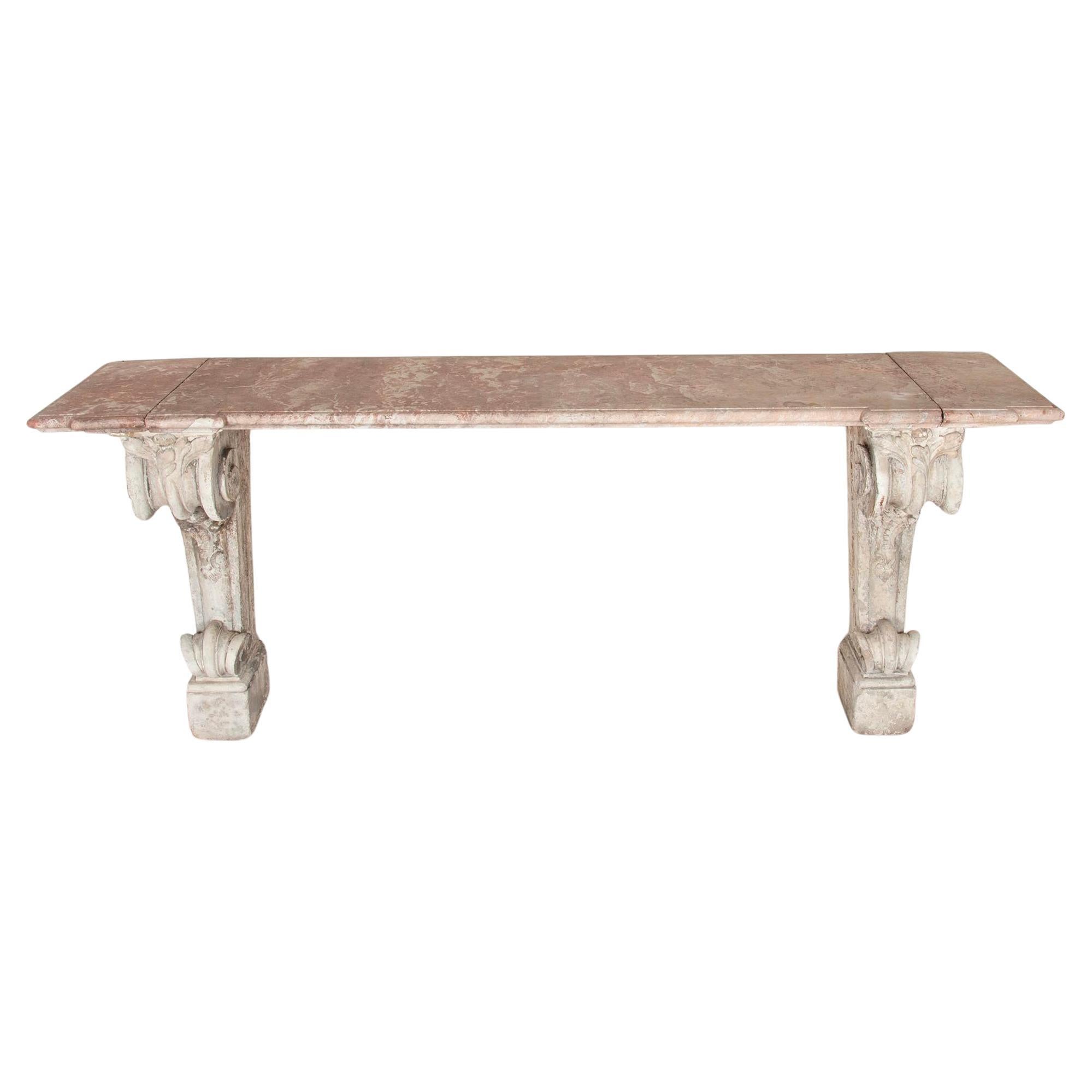 Table console en pierre et marbre sculptés de la fin du XVIIIe siècle
