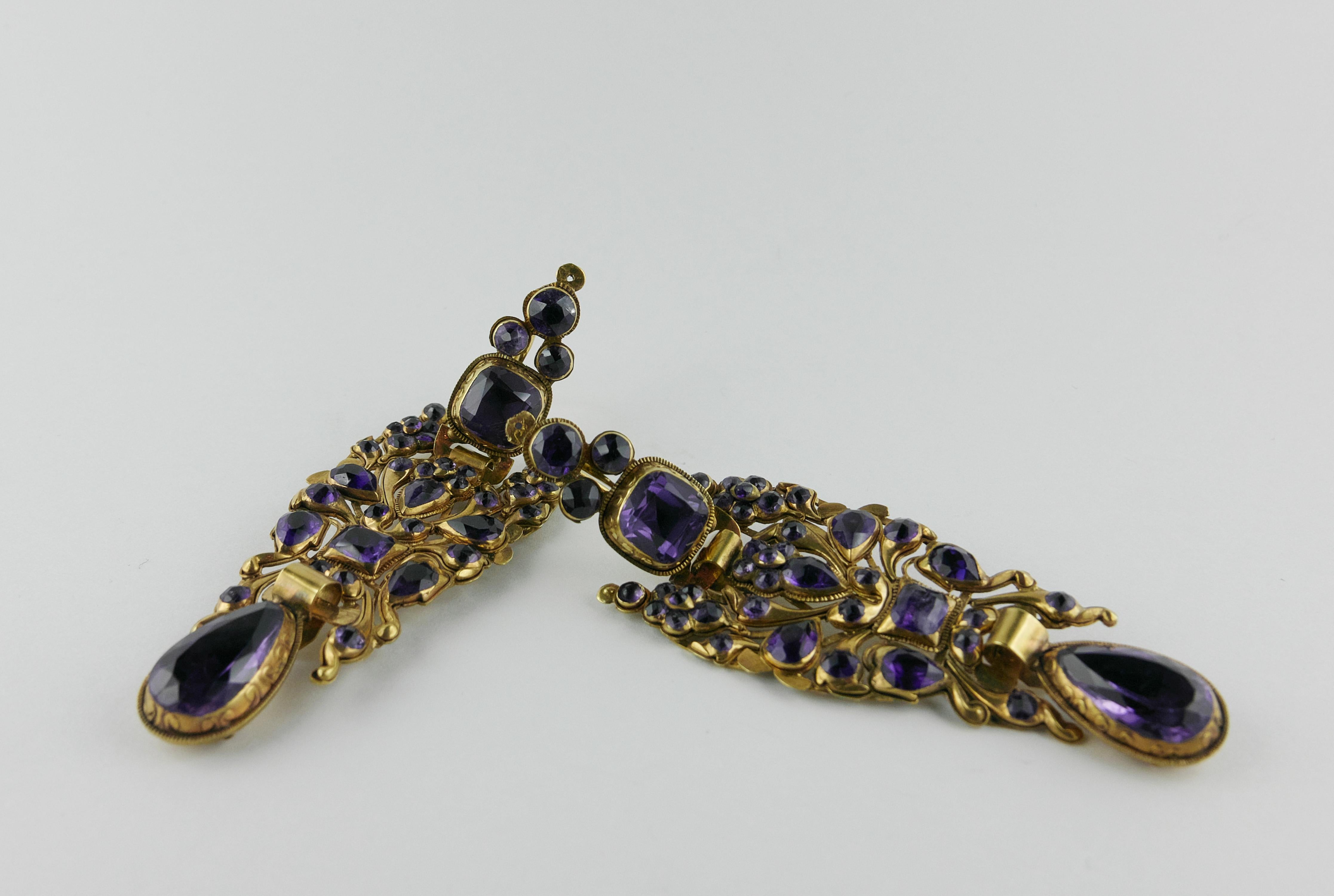 Imposing, rare and original pair of antique bridal long pendant Earrings crafted  in Catalonia (Spain) between 1790 and 1820. Known within Catalonia as les arracades d’arengada “the herring Earrings