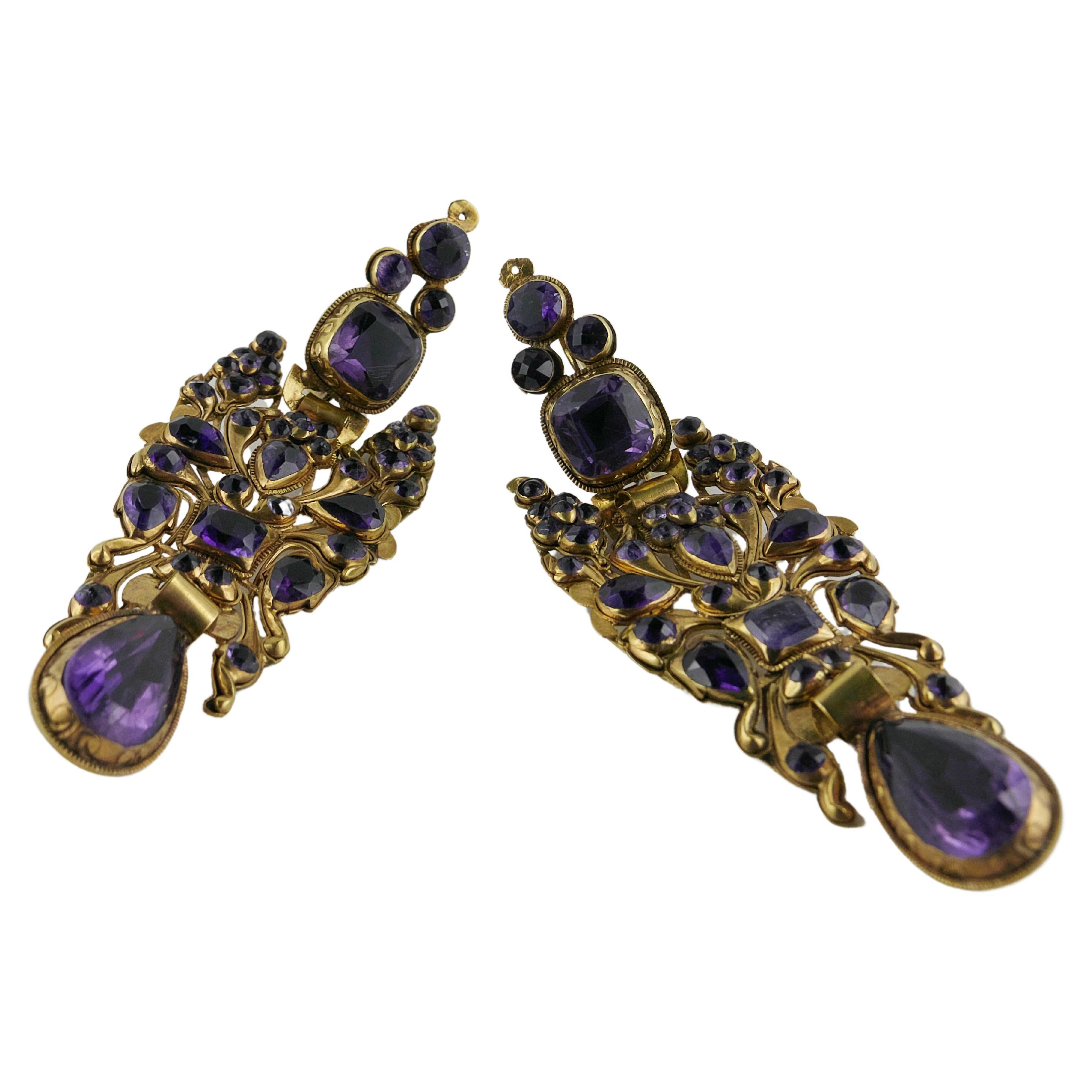 Late 18th Century Catalan Gold and Amethyst Pendant Earrings For Sale