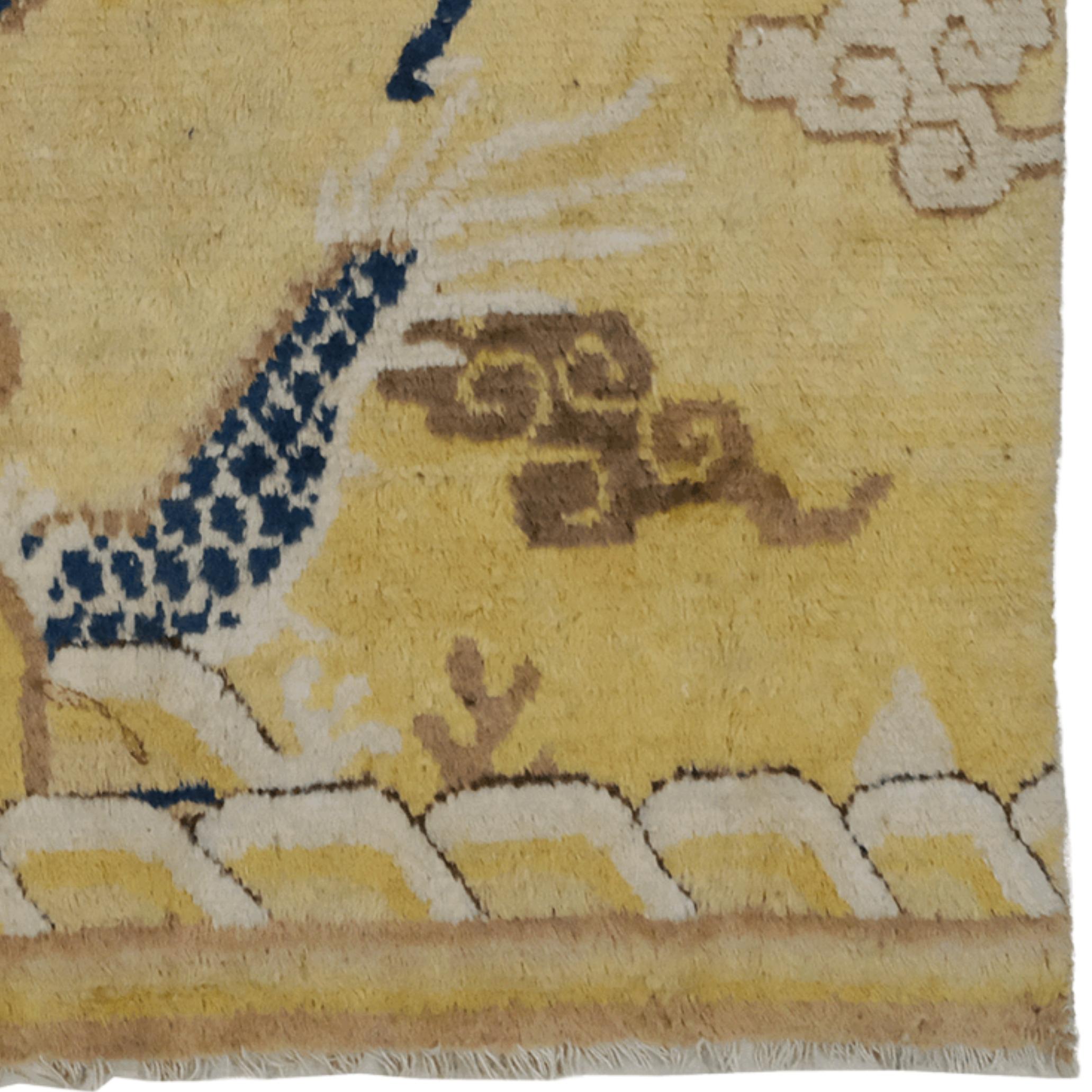 Wool Late 18th Century Chinese Antique Ningxia Pillar Rug For Sale