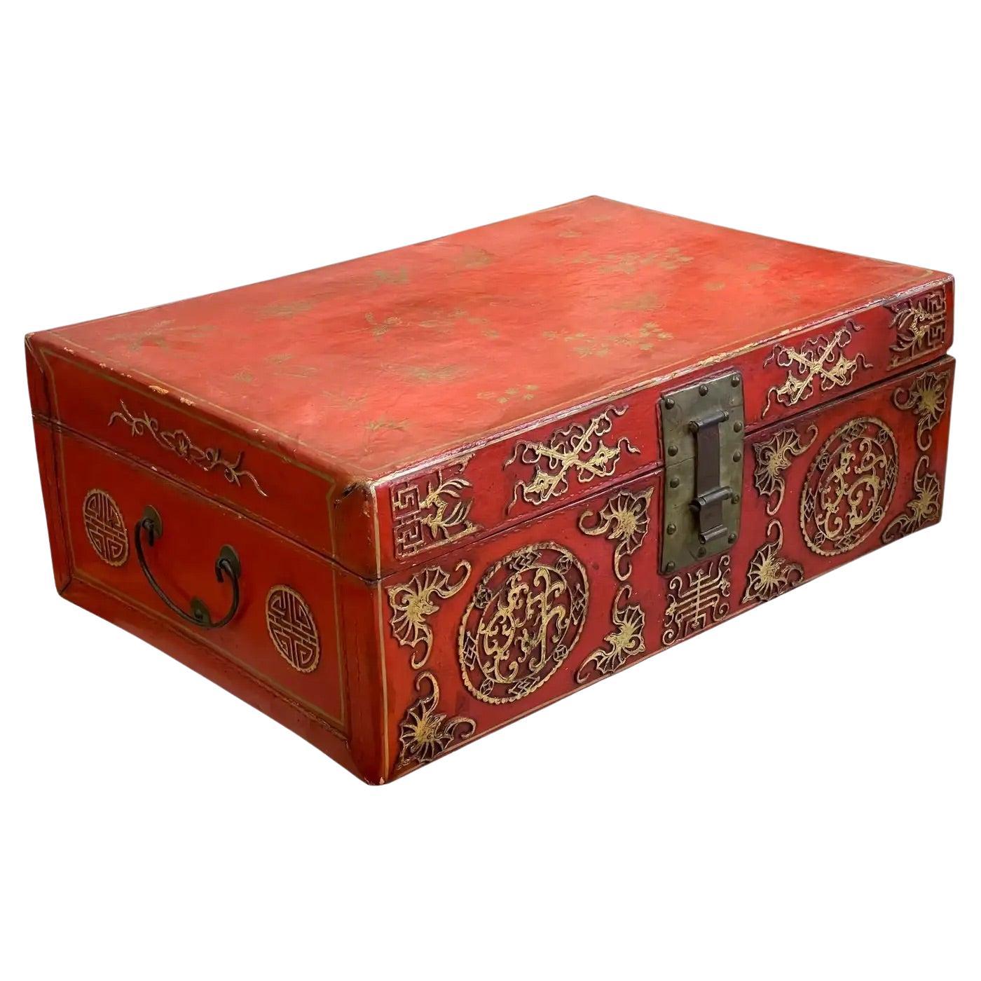 Late 18th Century Chinese Export leather covered wood trunk