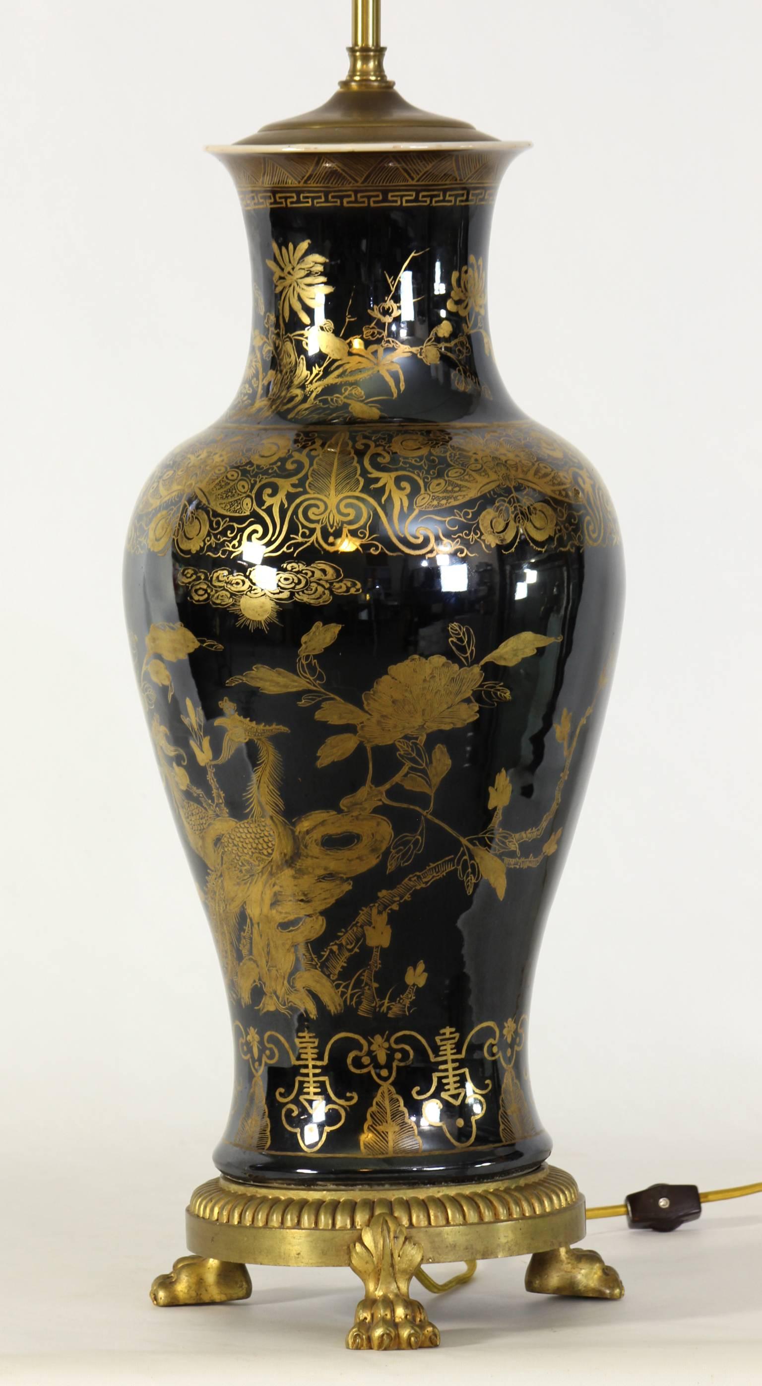 Late 18th Century Chinese Export Mirror Noir Vase Lamp In Excellent Condition In Kilmarnock, VA