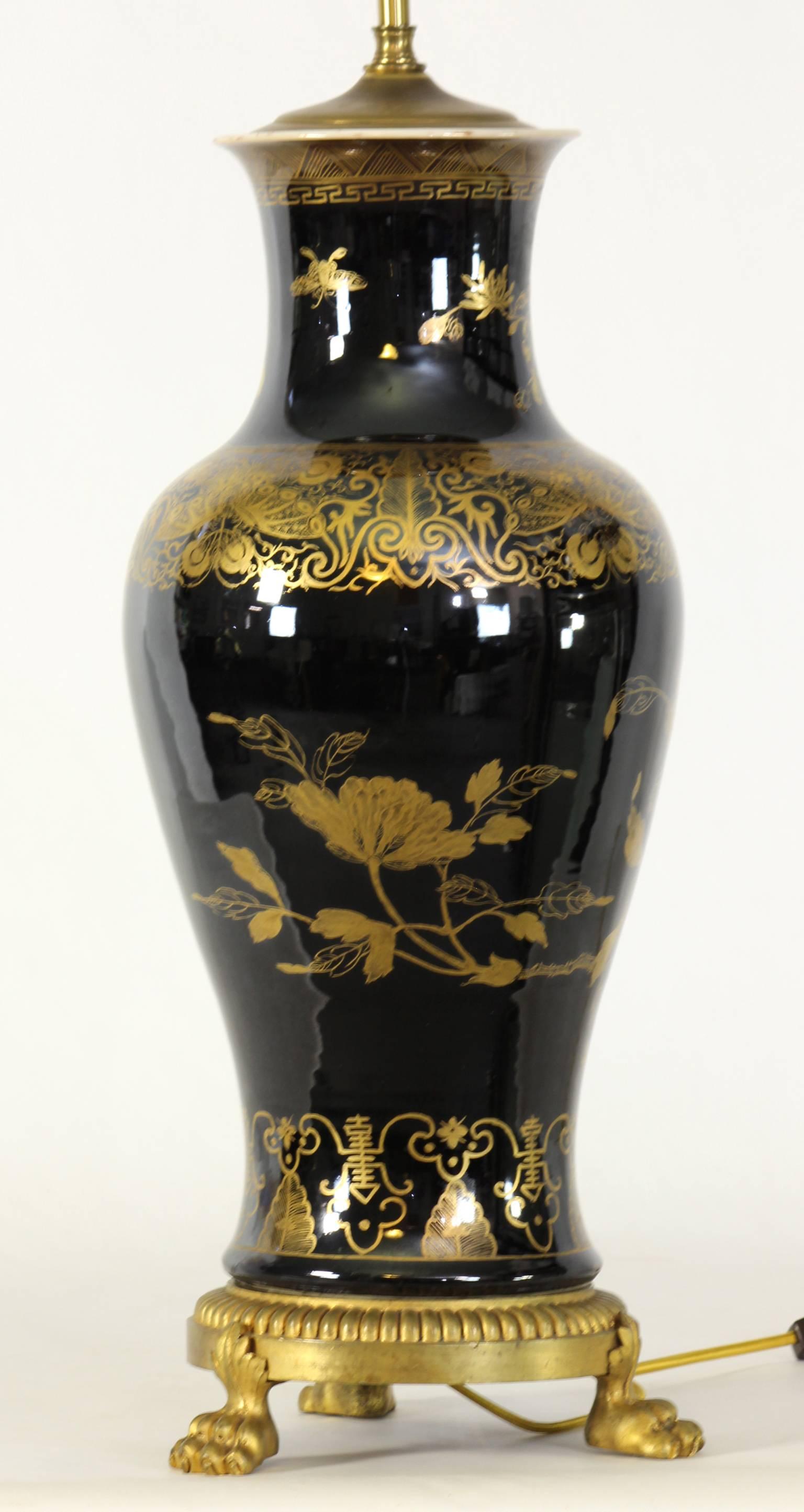 Late 18th Century Chinese Export Mirror Noir Vase Lamp 1