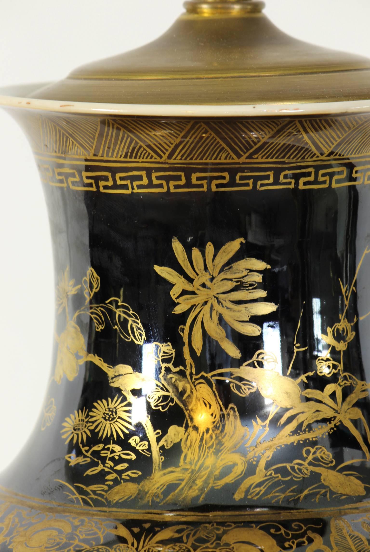 Late 18th Century Chinese Export Mirror Noir Vase Lamp 2