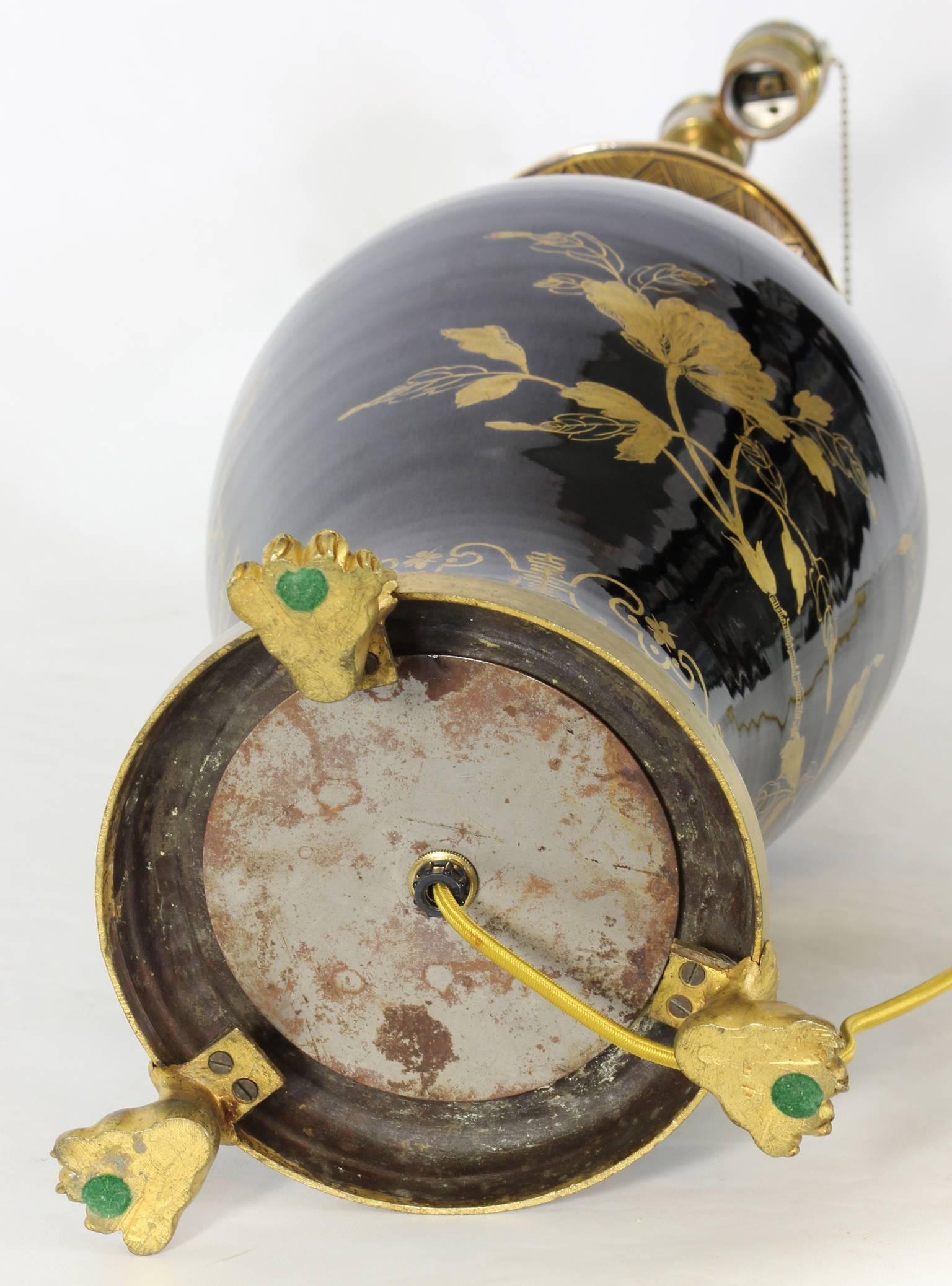 Late 18th Century Chinese Export Mirror Noir Vase Lamp 5