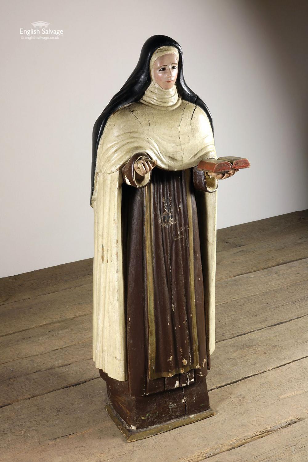 Wood Late 18th Century Continental Nun / Saint Statue For Sale