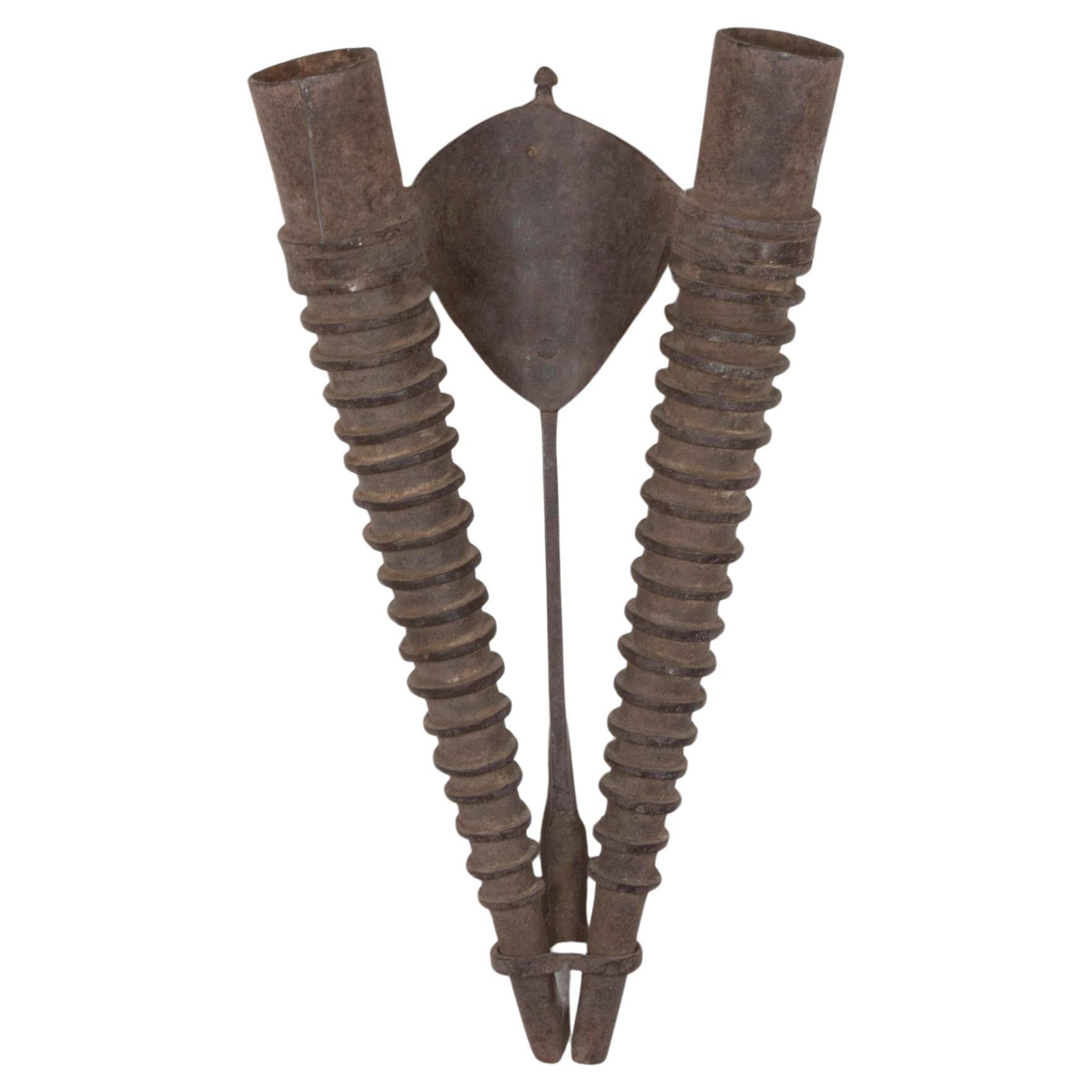 Late 18th Century Continental Wrought-Iron Double Wall Torch Holder or Flambeau