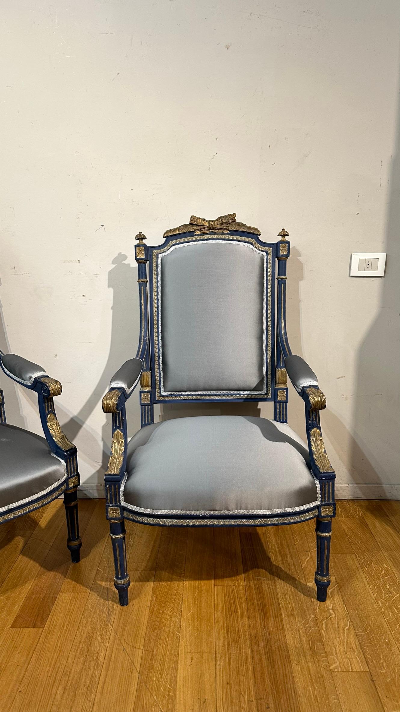 Italian Late 18th Century Couple of Piedmont Armchairs For Sale