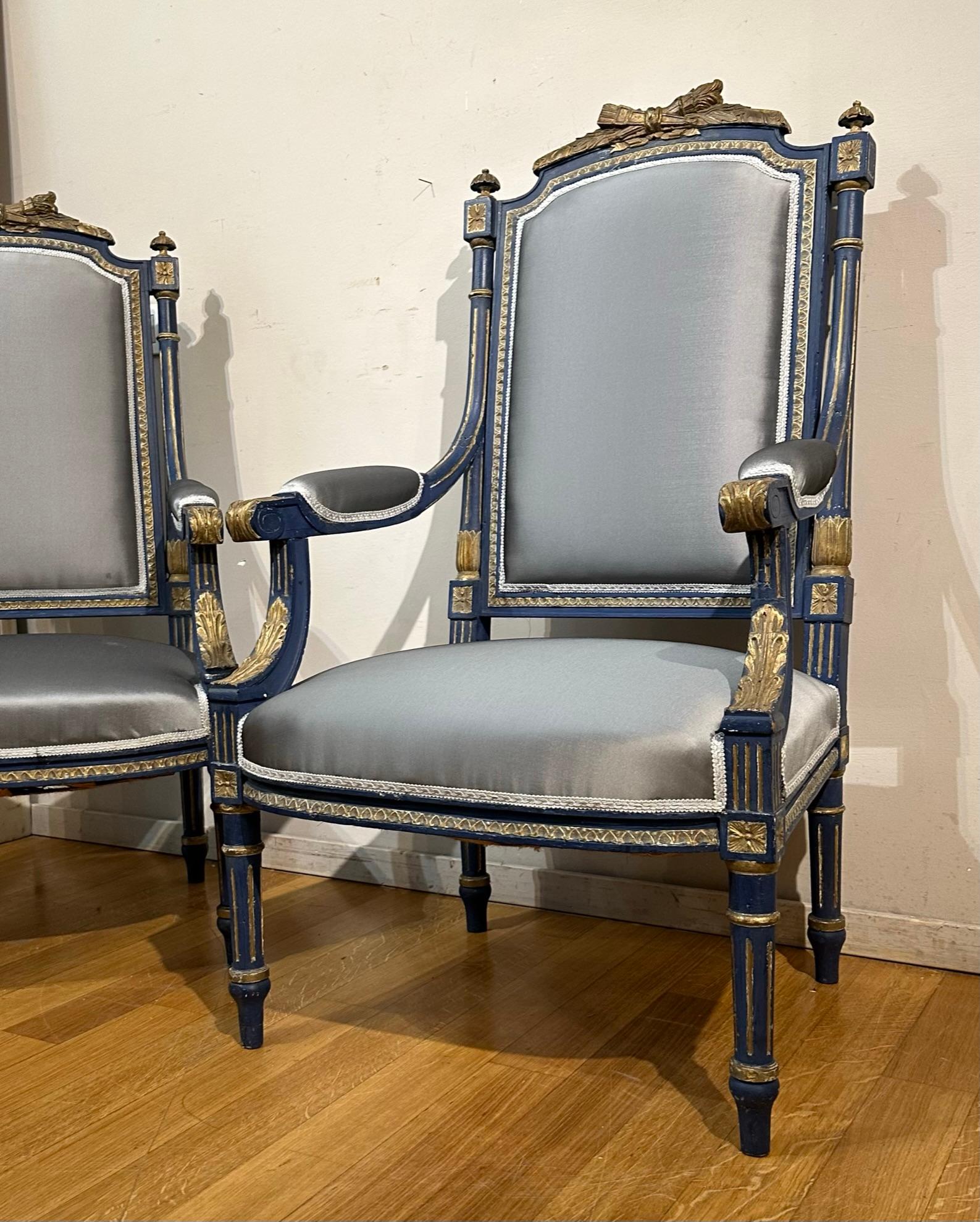 Lacquered Late 18th Century Couple of Piedmont Armchairs For Sale