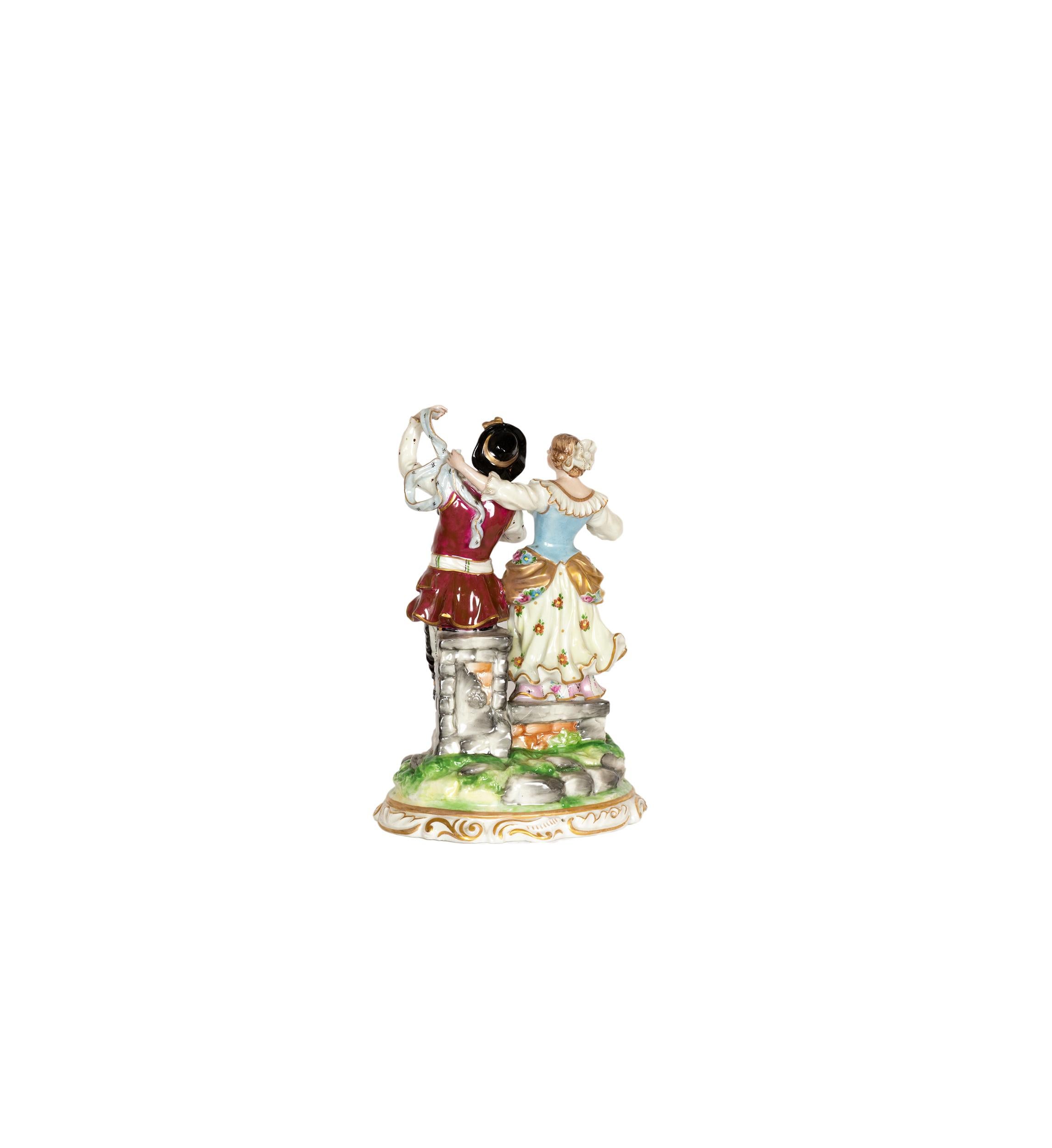 Baroque Late 18th Century dancing couple figurine by Volksted For Sale