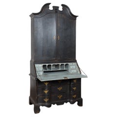 Late 18th Century Danish Black Painted Oak Secretary Bureau