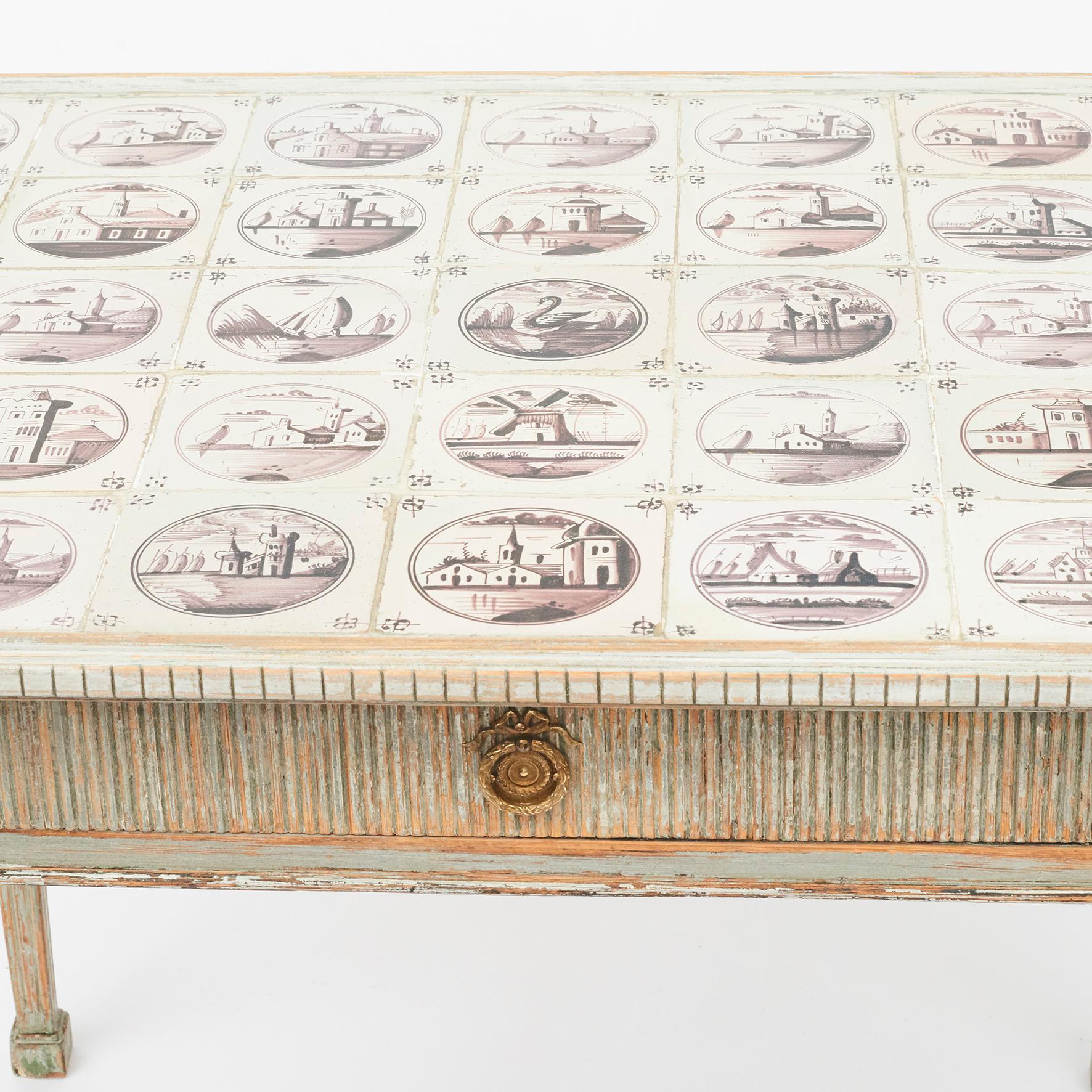 Late 18th Century Danish Louis XVI Table with Dutch Decorated Tiles 4