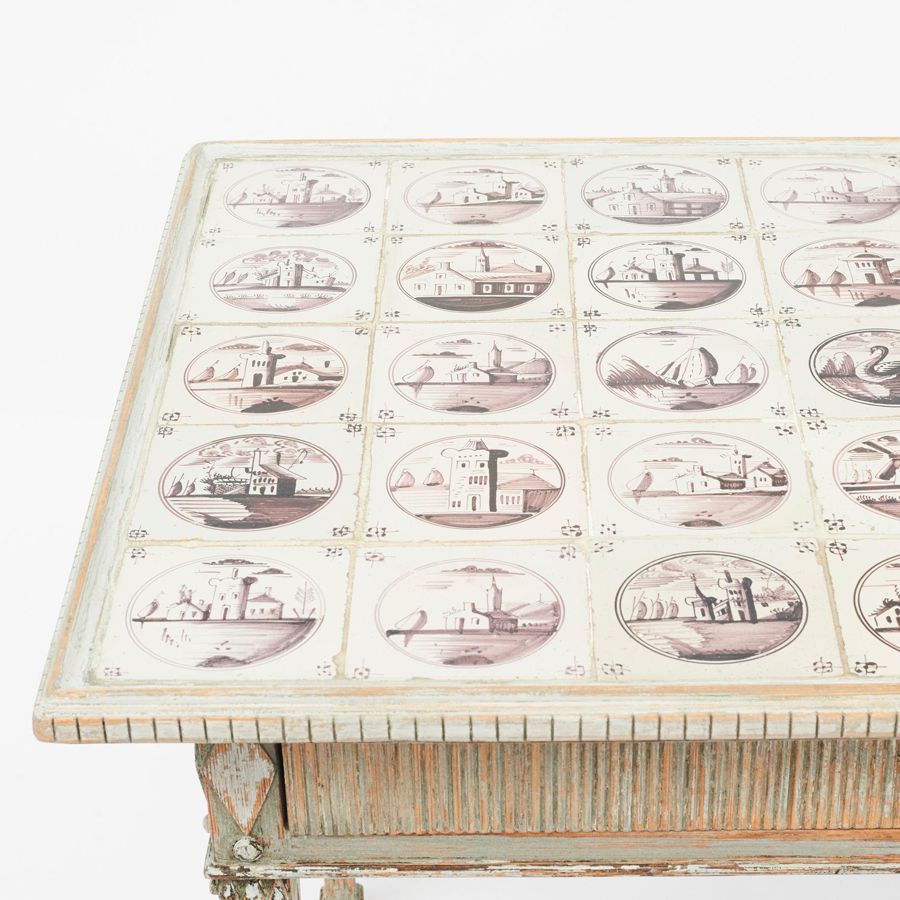 Late 18th Century Danish Louis XVI Table with Dutch Decorated Tiles 5
