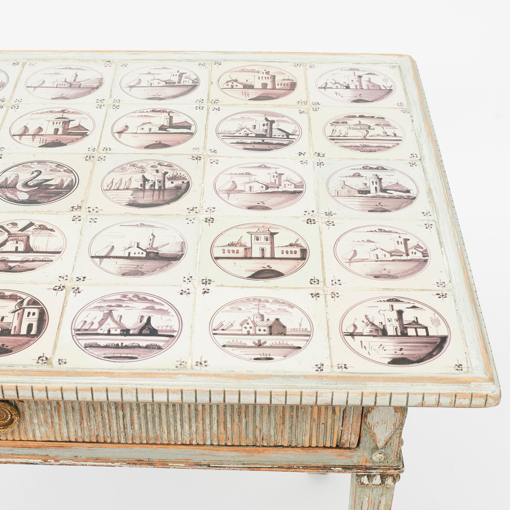 Late 18th Century Danish Louis XVI Table with Dutch Decorated Tiles 6