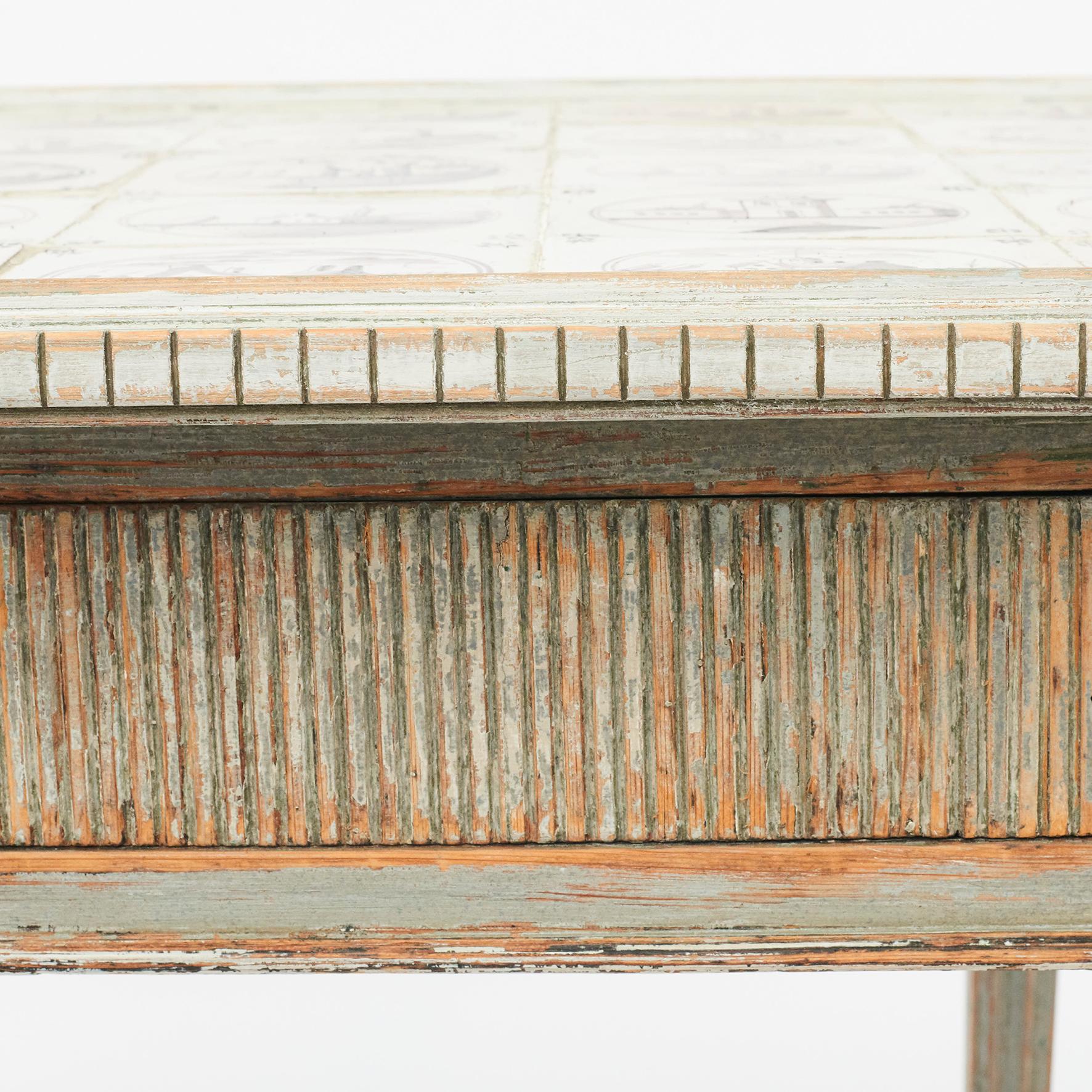 Ceramic Late 18th Century Danish Louis XVI Table with Dutch Decorated Tiles