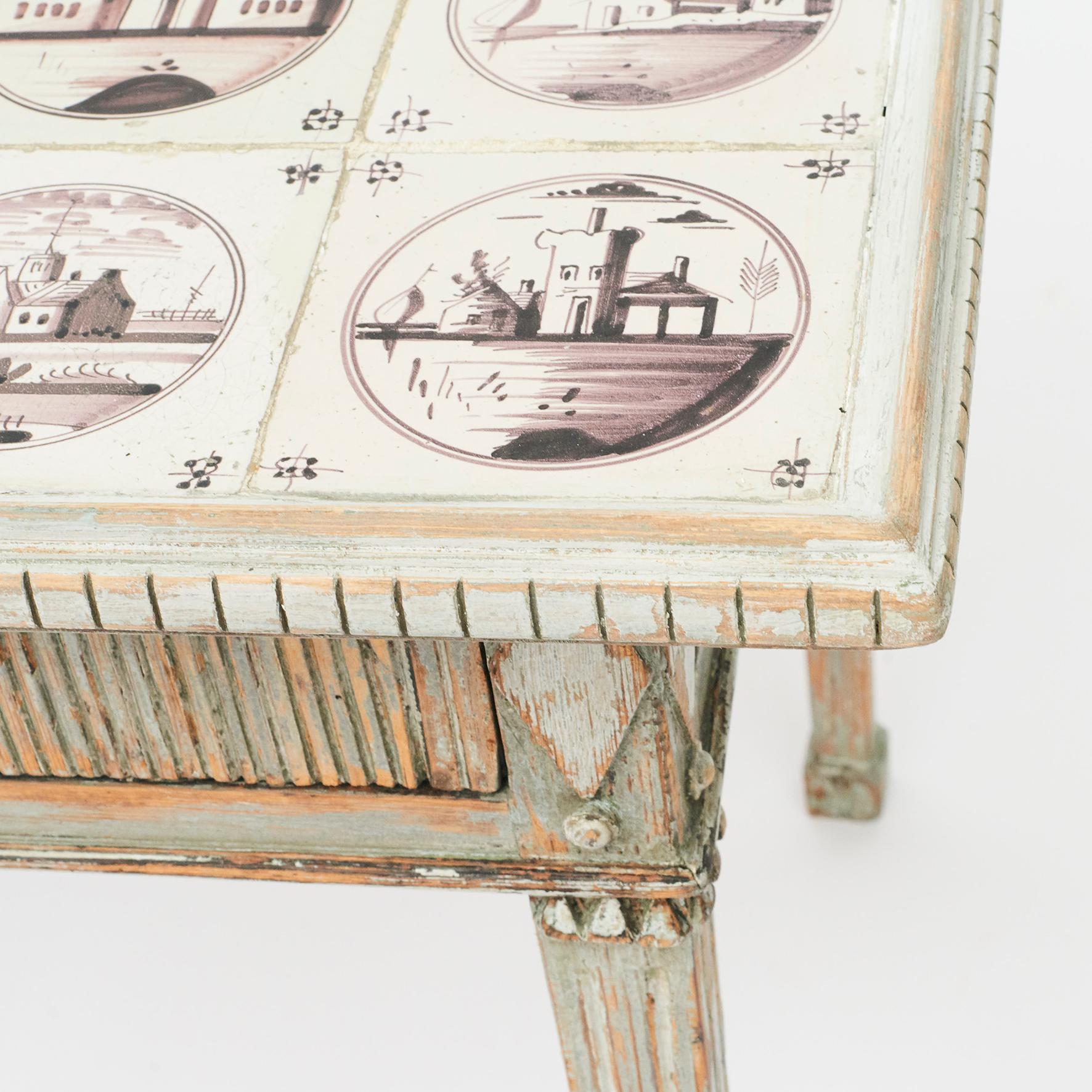 Late 18th Century Danish Louis XVI Table with Dutch Decorated Tiles 1