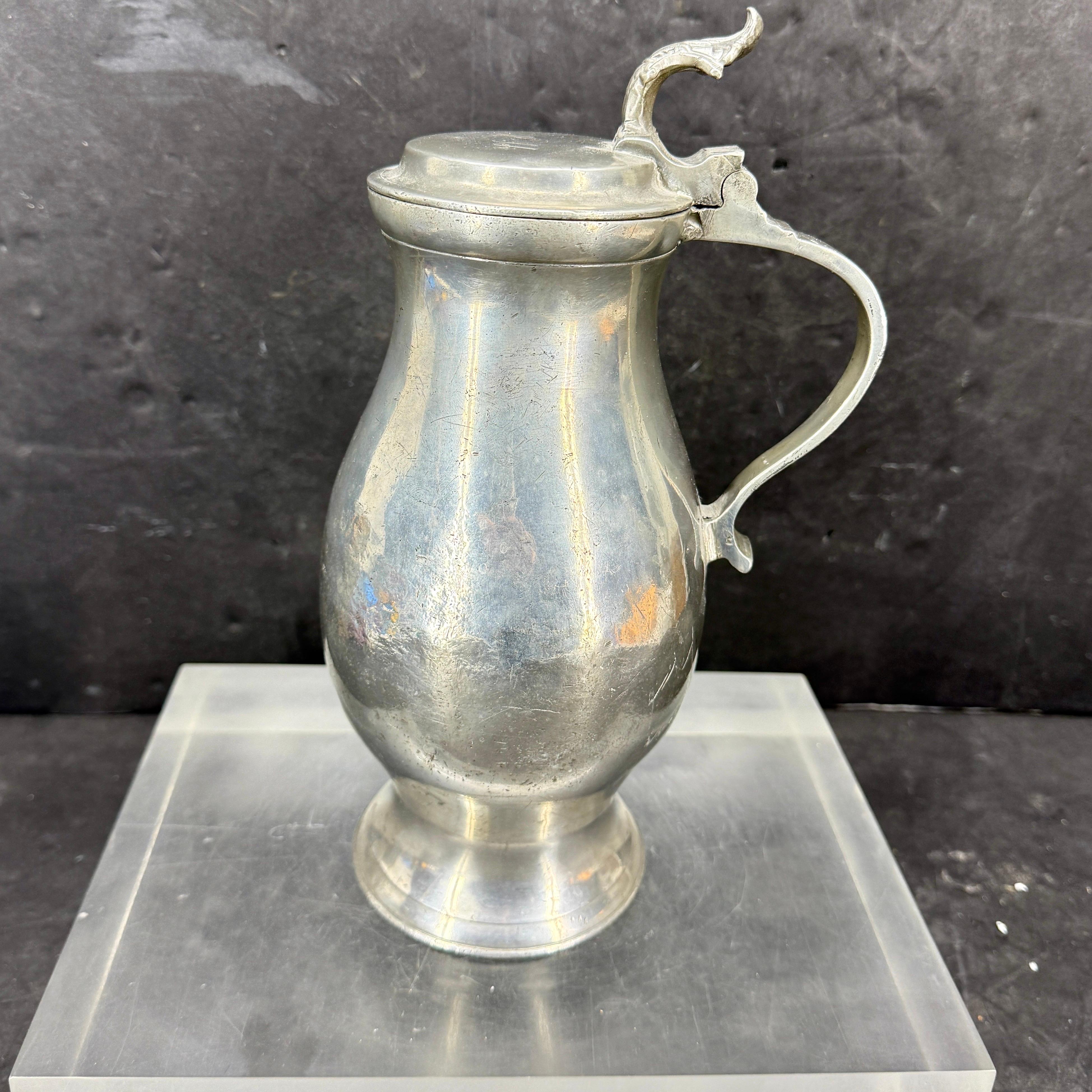 Late 18th Century Danish Pewter Tankard Jug with Lid For Sale 5