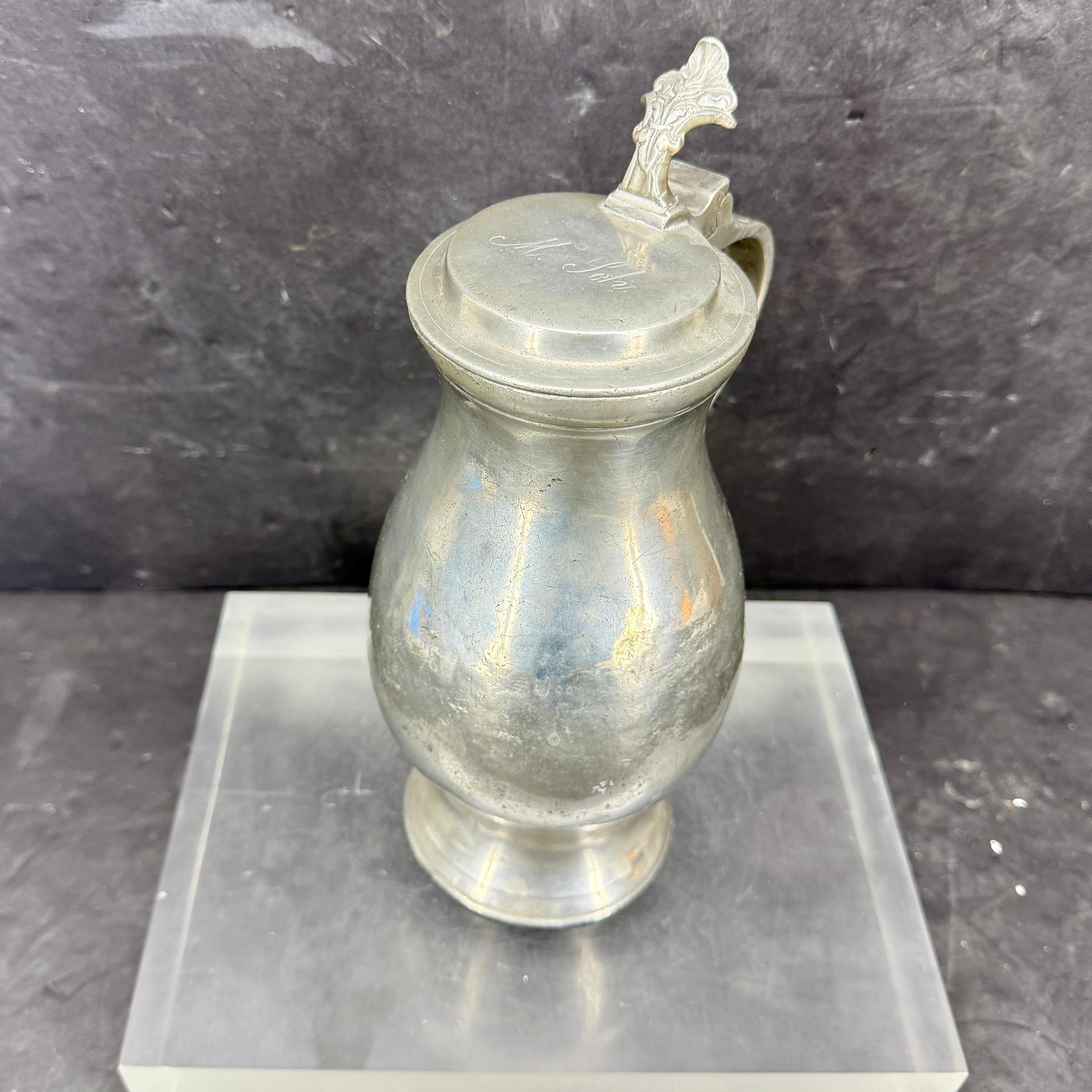 Late 18th Century Danish Pewter Tankard Jug with Lid For Sale 6