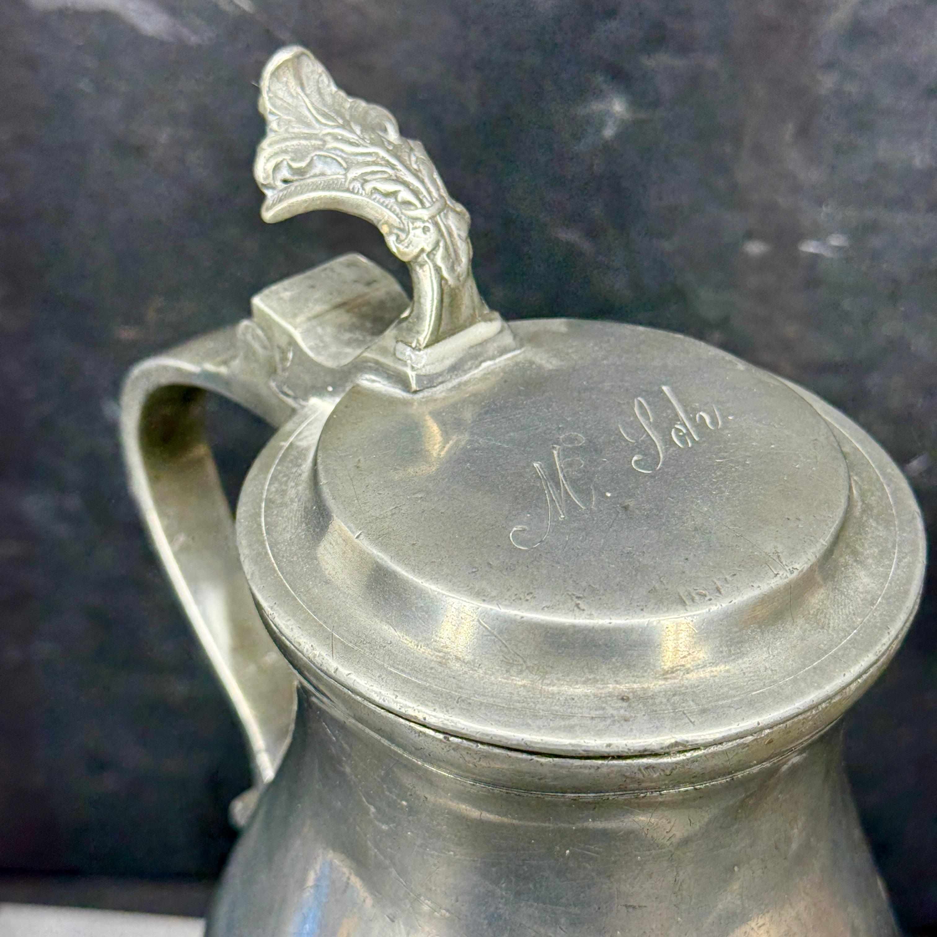 Late 18th Century Danish Pewter Tankard Jug with Lid For Sale 8