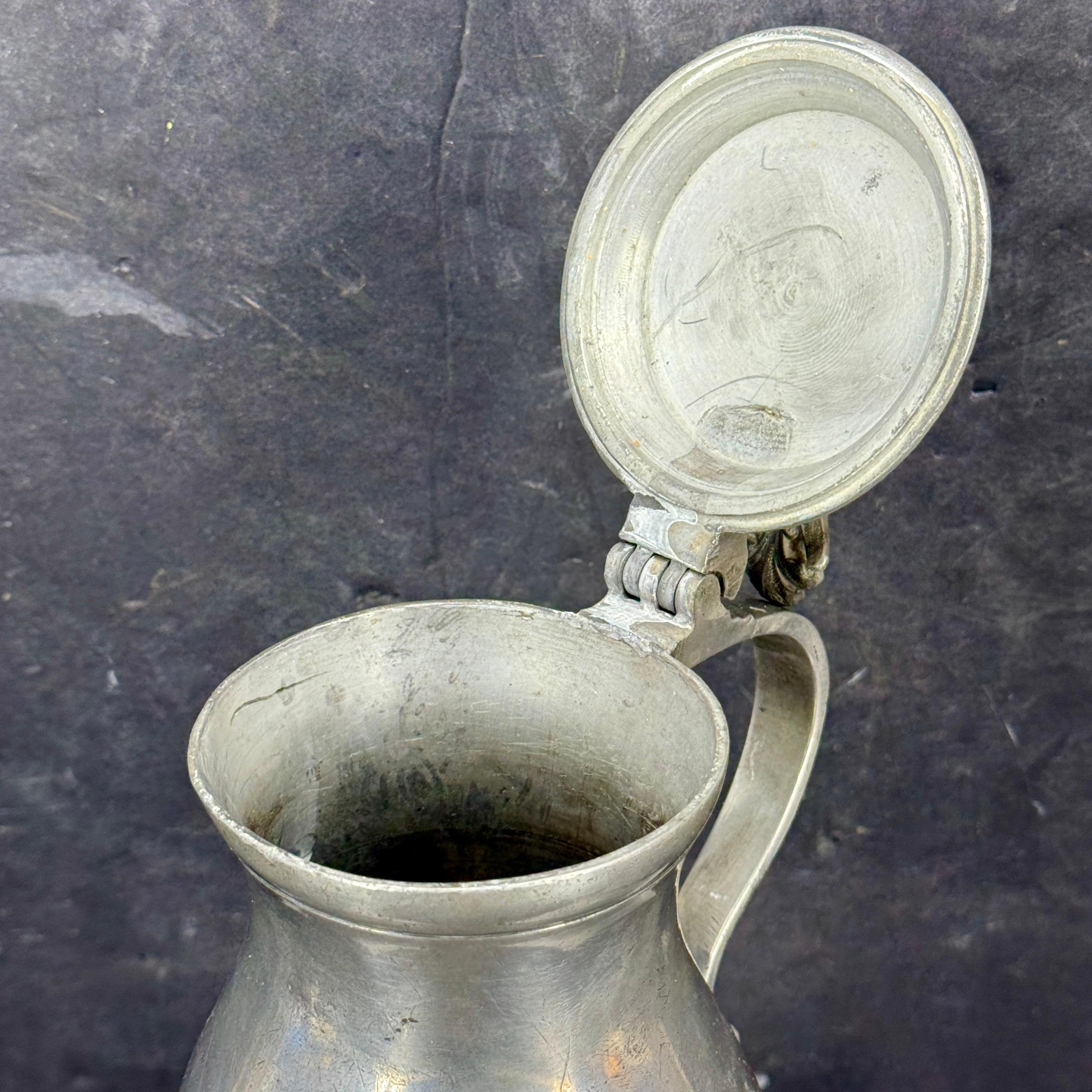Late 18th Century Danish Pewter Tankard Jug with Lid For Sale 9