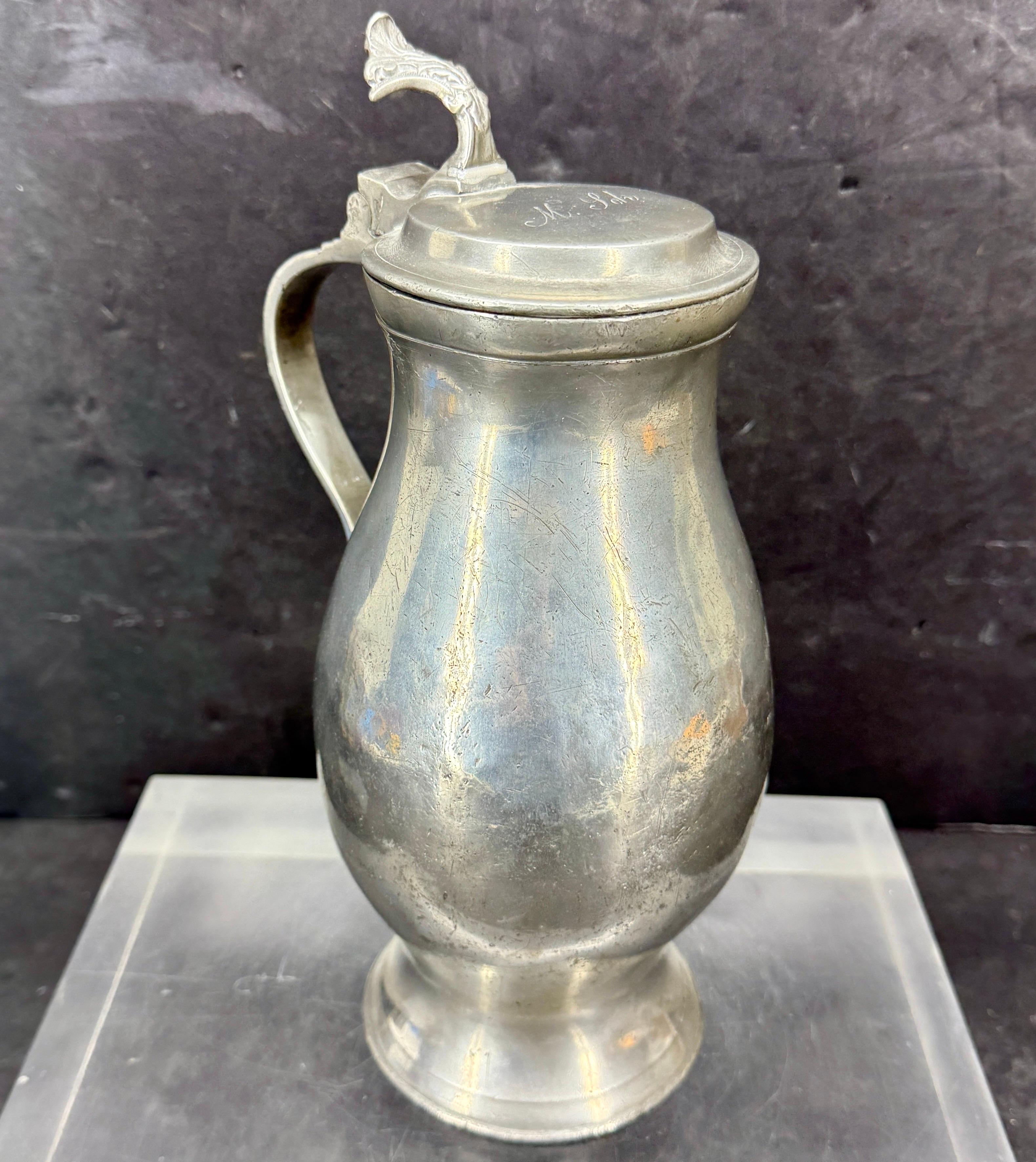 Late 18th Century Danish Pewter Tankard Jug with Lid For Sale 11