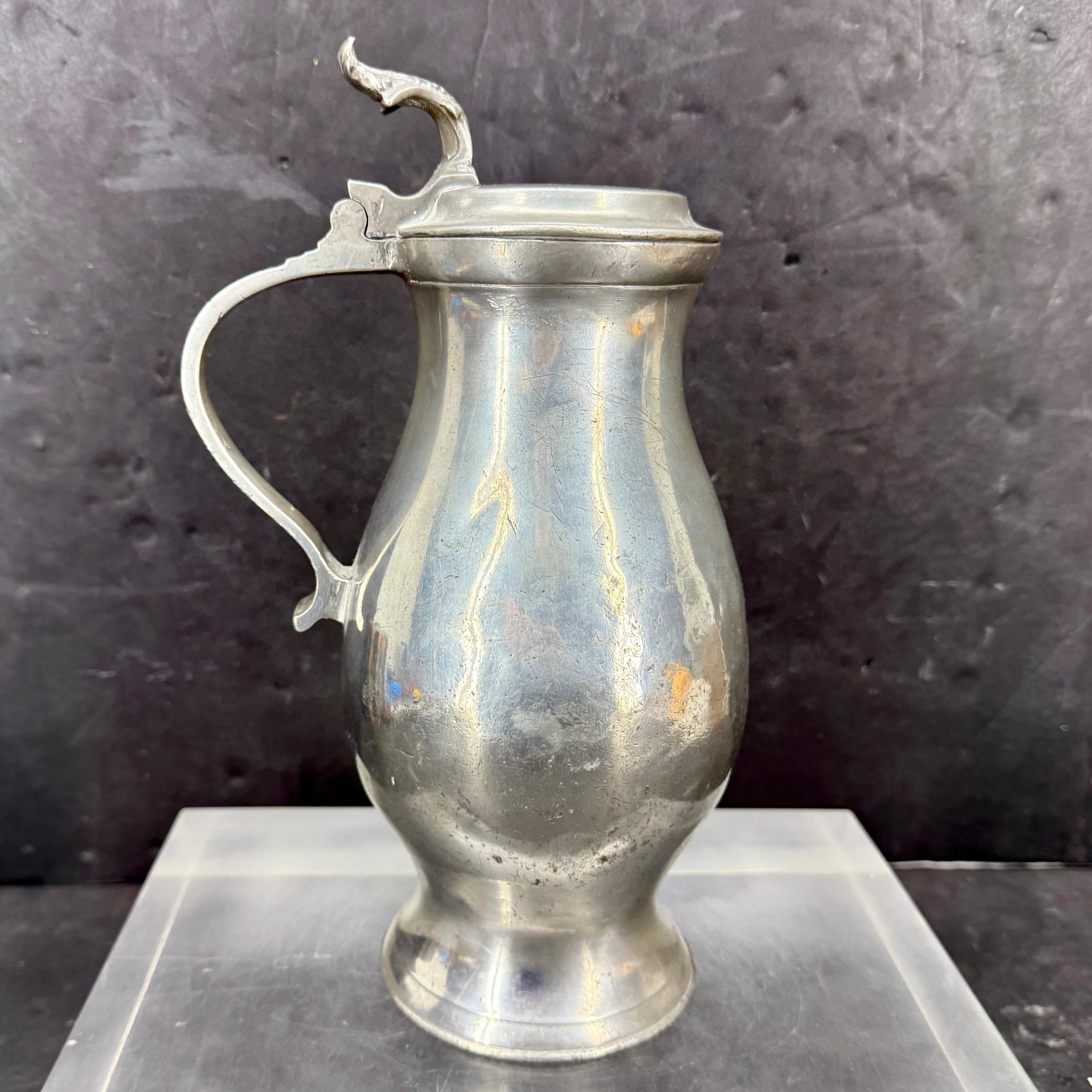 Late 18th Century Danish Pewter Tankard Jug with Lid For Sale 12