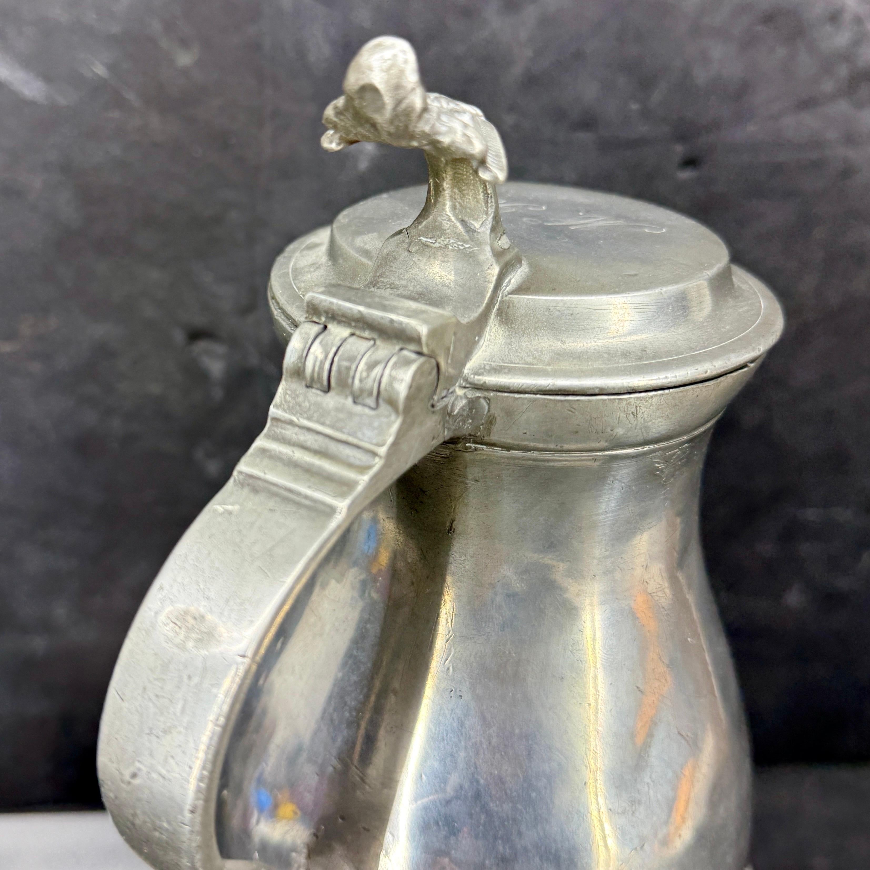 Late 18th Century Danish Pewter Tankard Jug with Lid For Sale 15