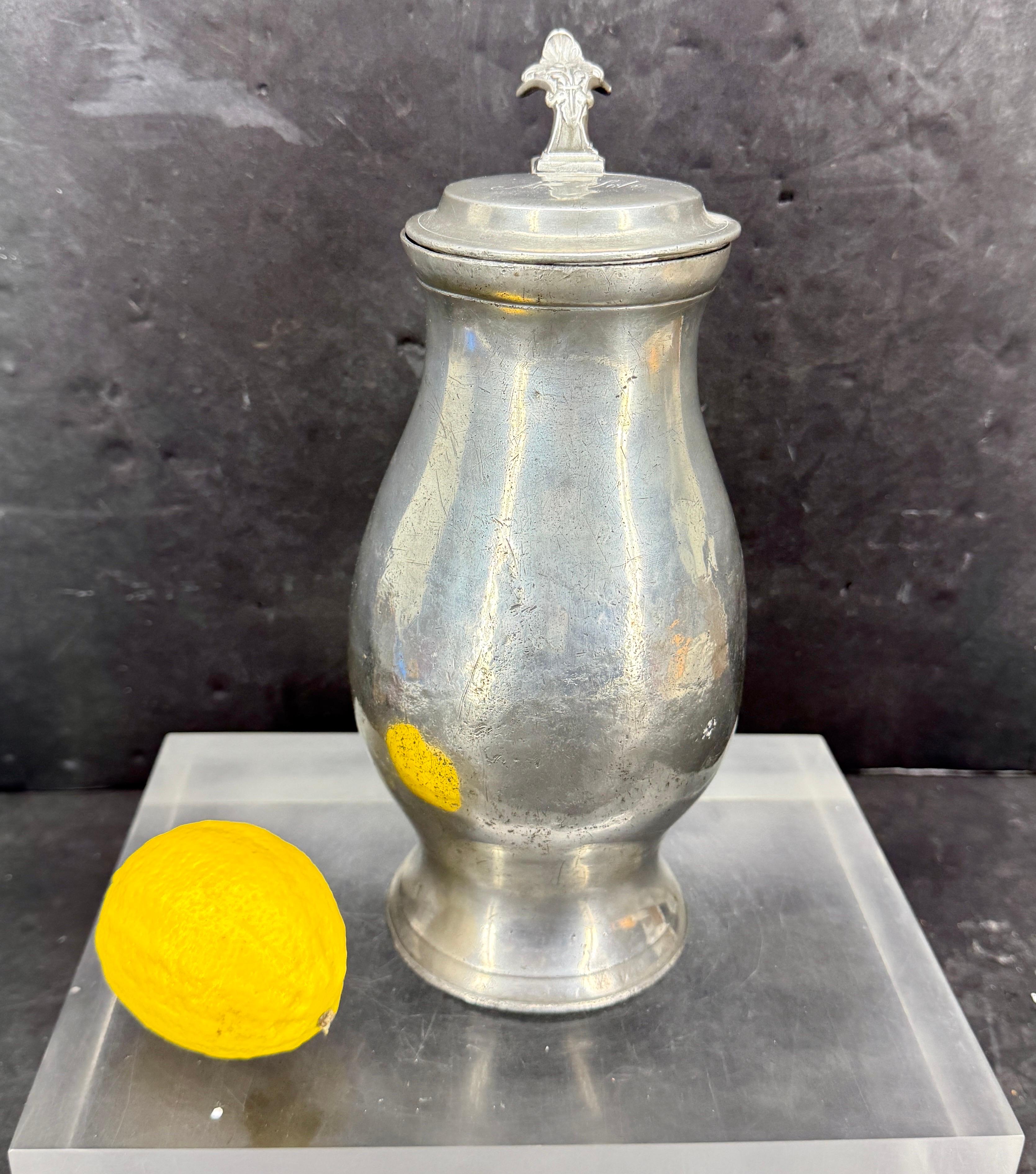 Empire Late 18th Century Danish Pewter Tankard Jug with Lid For Sale