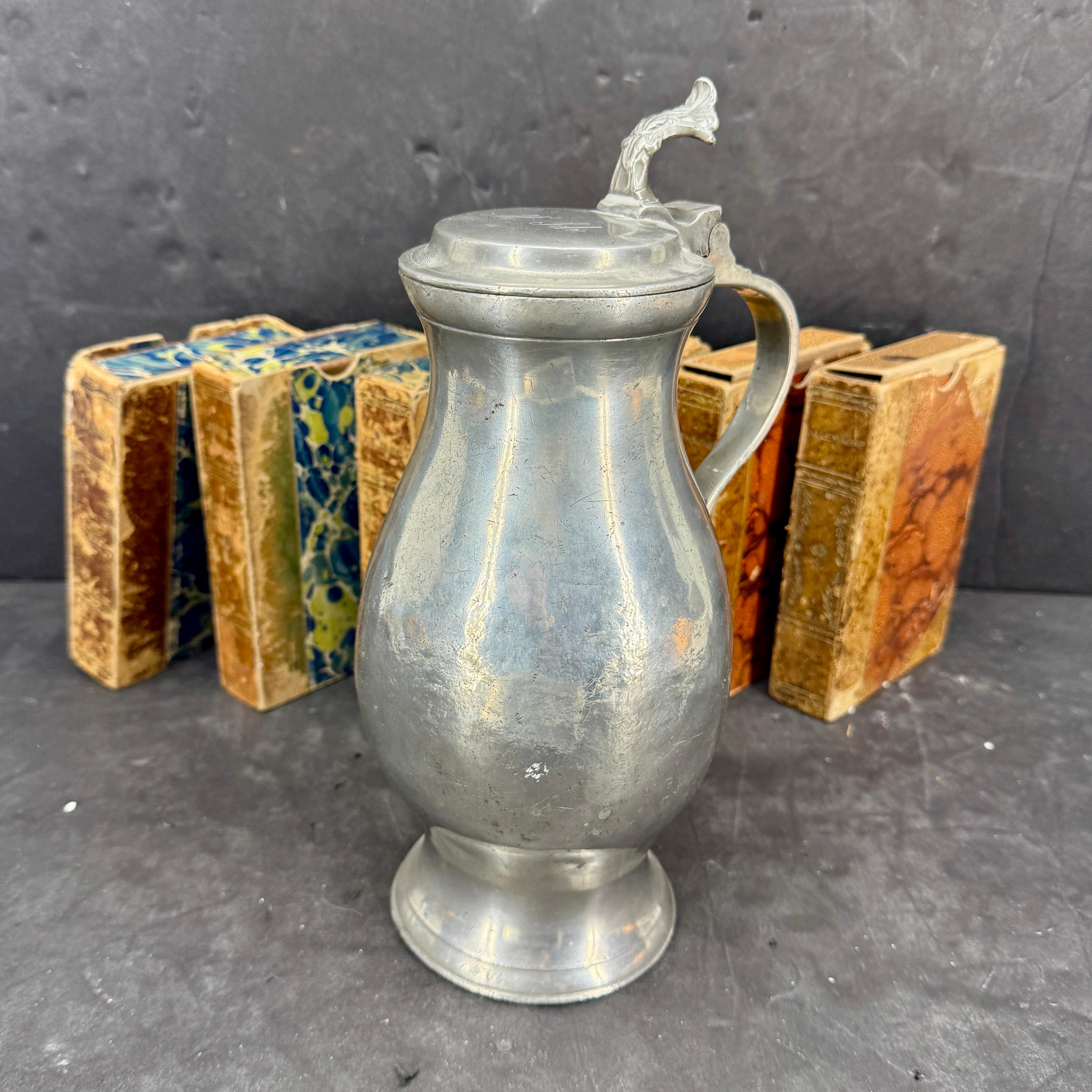 Hand-Crafted Late 18th Century Danish Pewter Tankard Jug with Lid For Sale