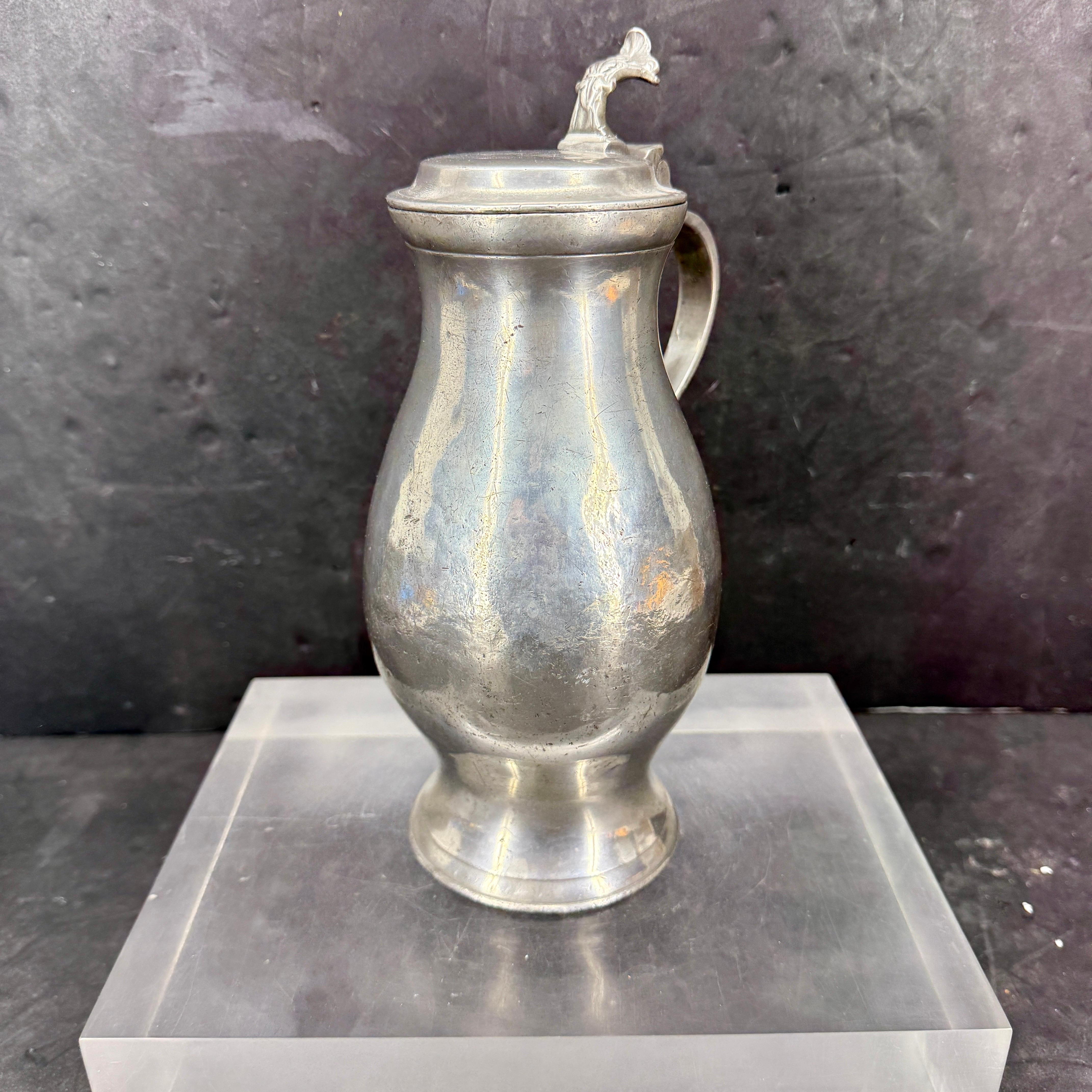 Late 18th Century Danish Pewter Tankard Jug with Lid In Good Condition For Sale In Haddonfield, NJ