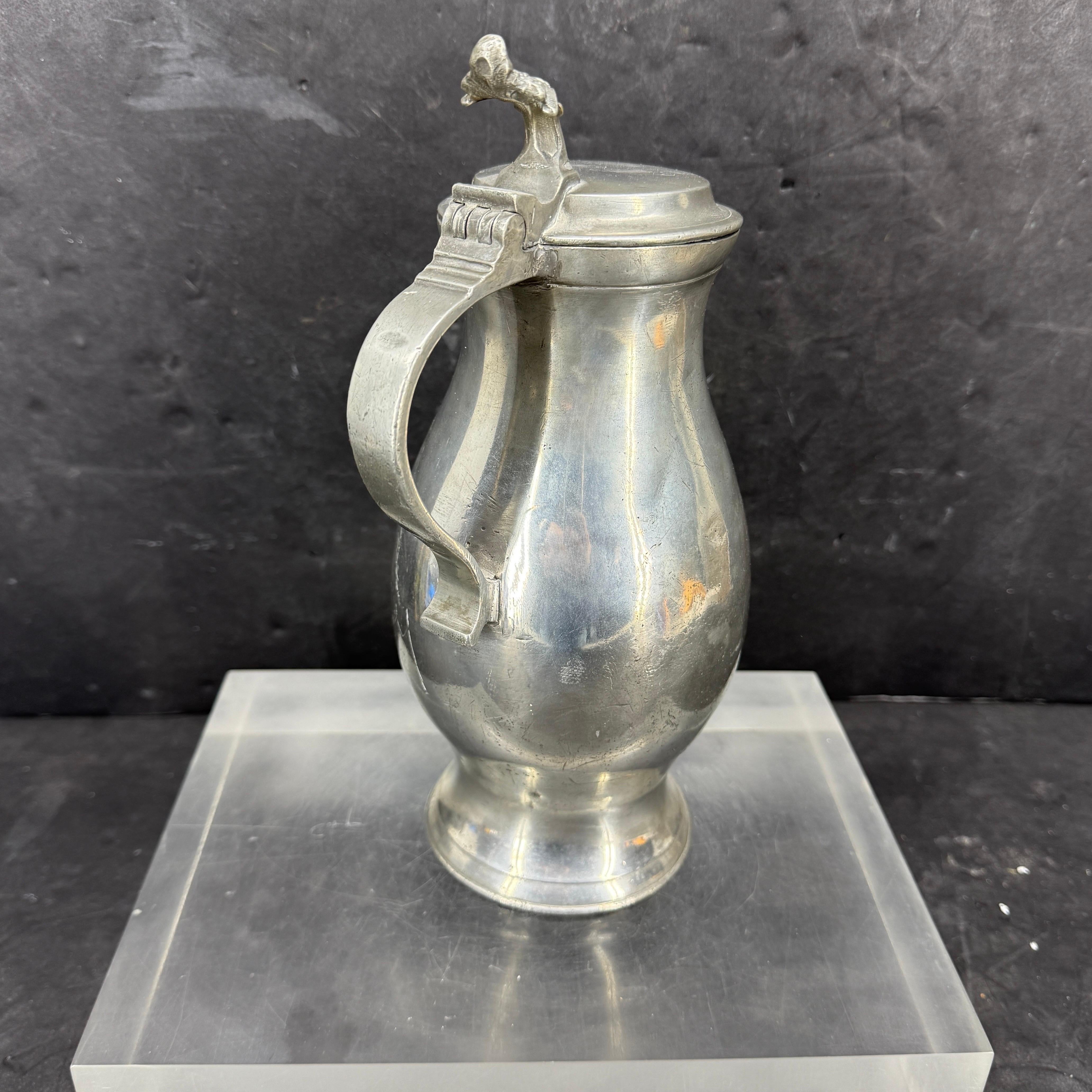 Late 18th Century Danish Pewter Tankard Jug with Lid For Sale 1