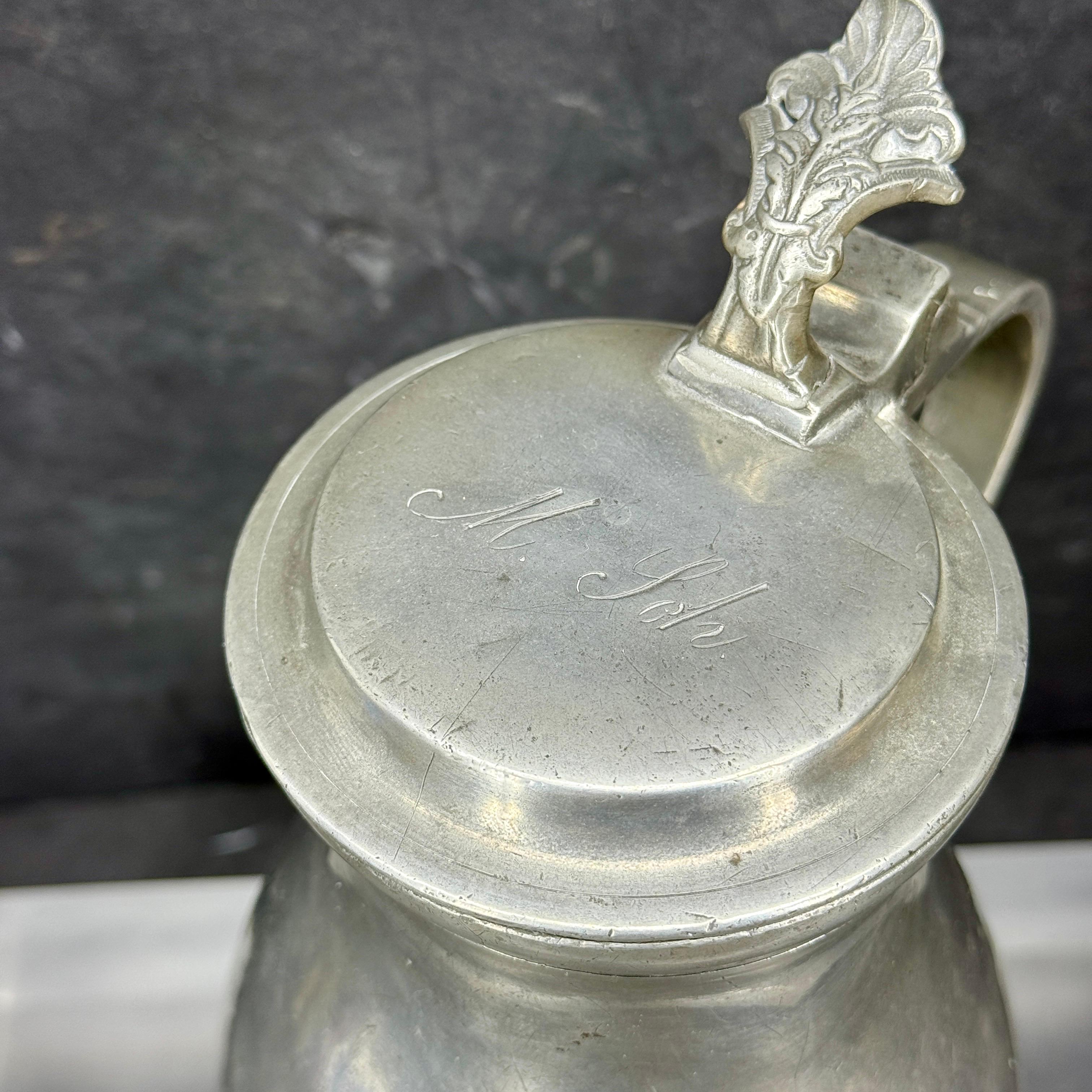 Late 18th Century Danish Pewter Tankard Jug with Lid For Sale 4