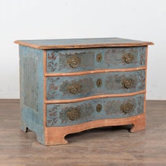 Late 18th Century Danish Pine Original Blue Painted Chest of Three Drawers