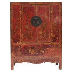 Late 18th Century Decorated Red lacquer Cabinet