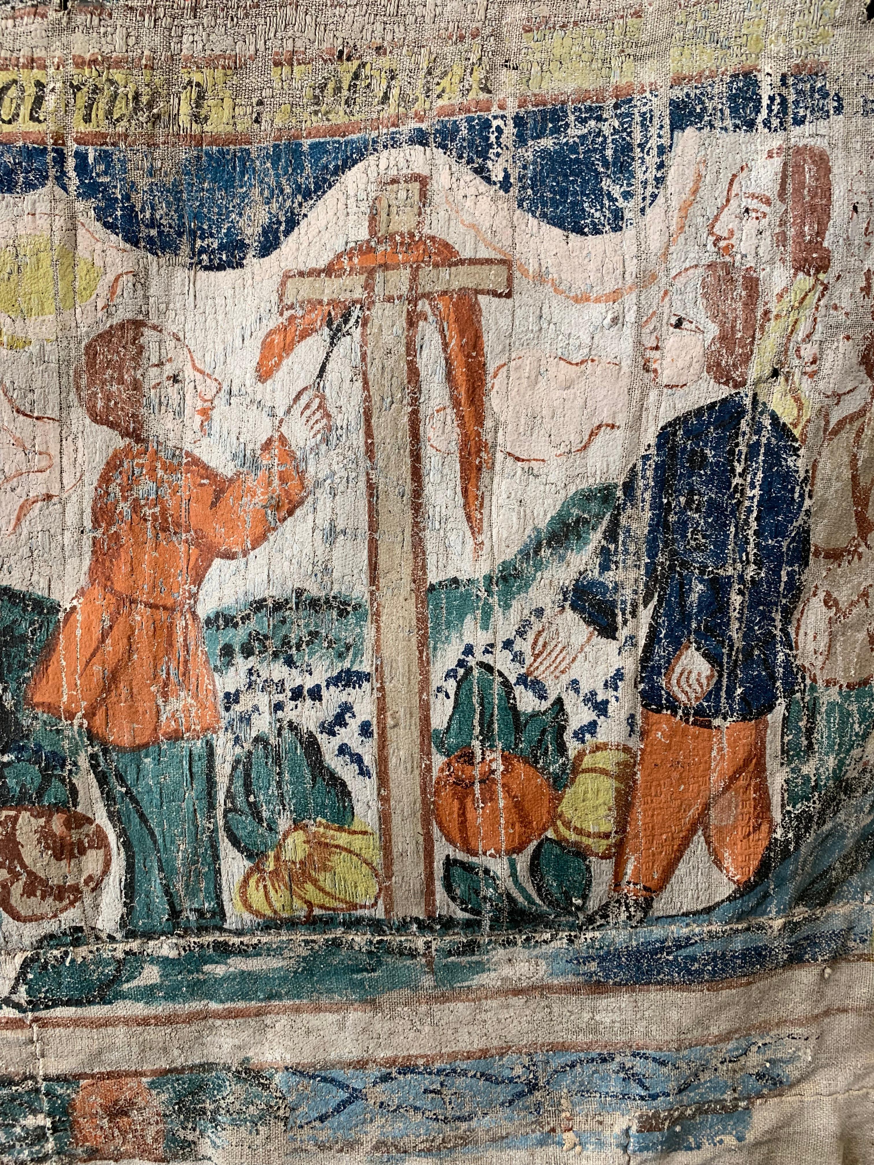 Late 18th century Decorative Double Sided Swedish Folk Biblical Wall Hanging  In Good Condition For Sale In London, GB