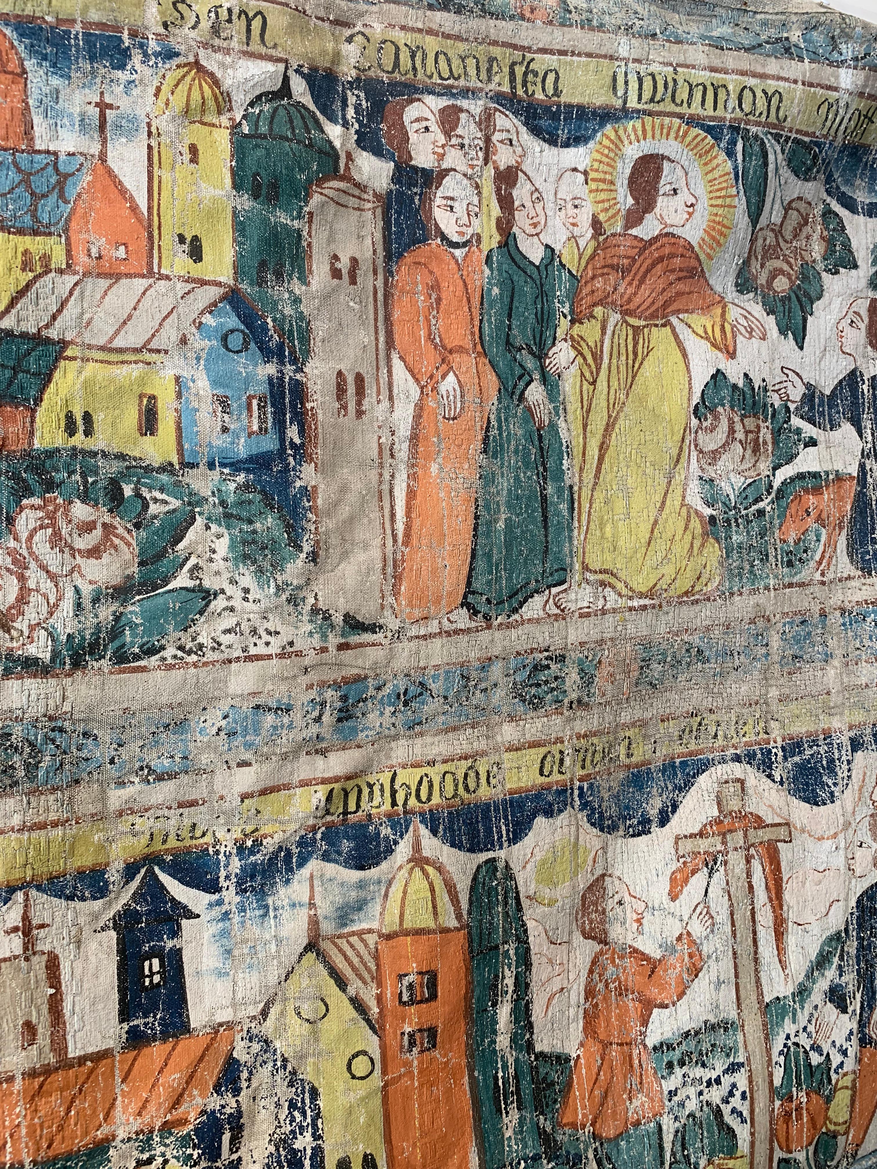 Toile Fin du 18e siècle Tenture décorative biblique folklorique suédoise à double face  en vente