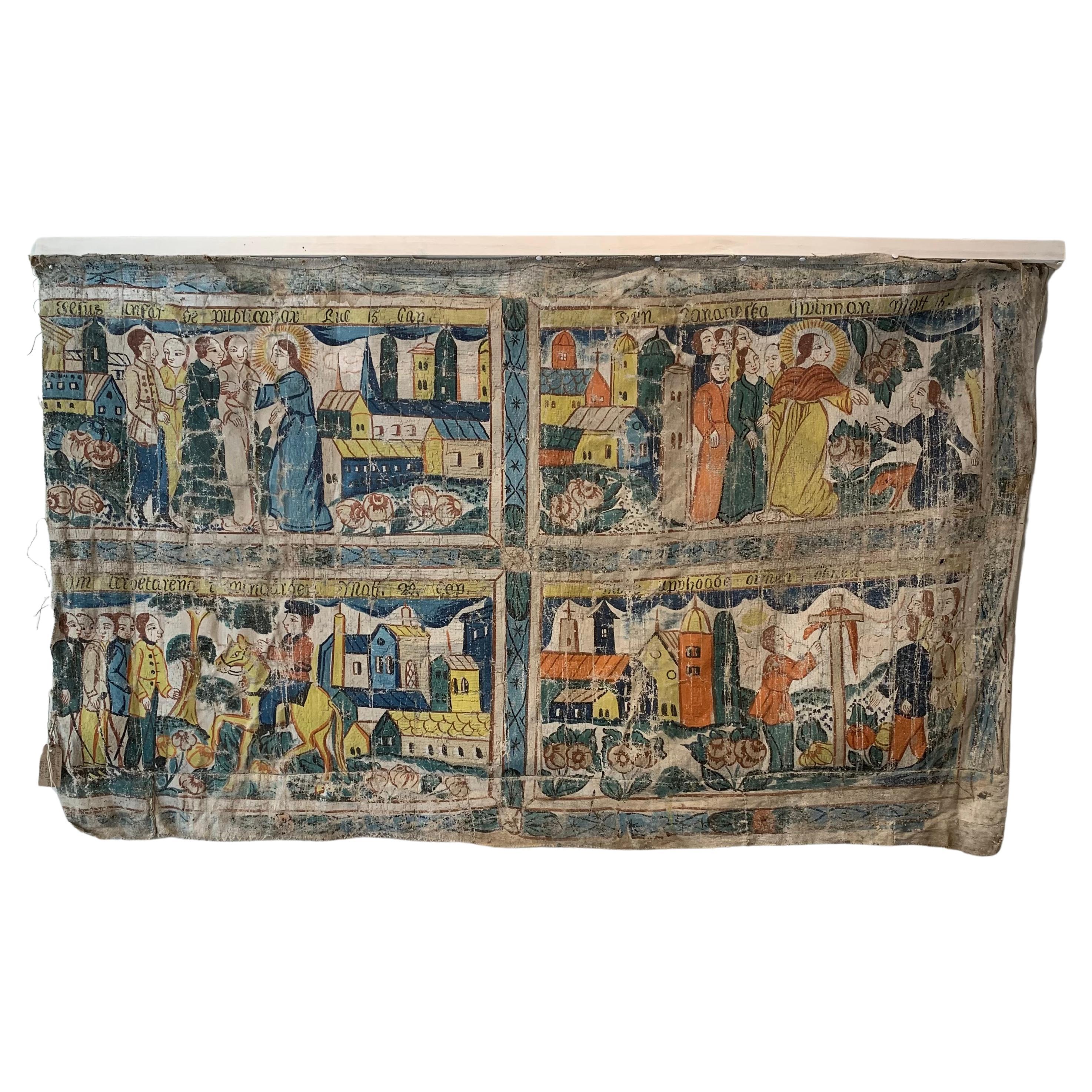 Late 18th century Decorative Double Sided Swedish Folk Biblical Wall Hanging  For Sale