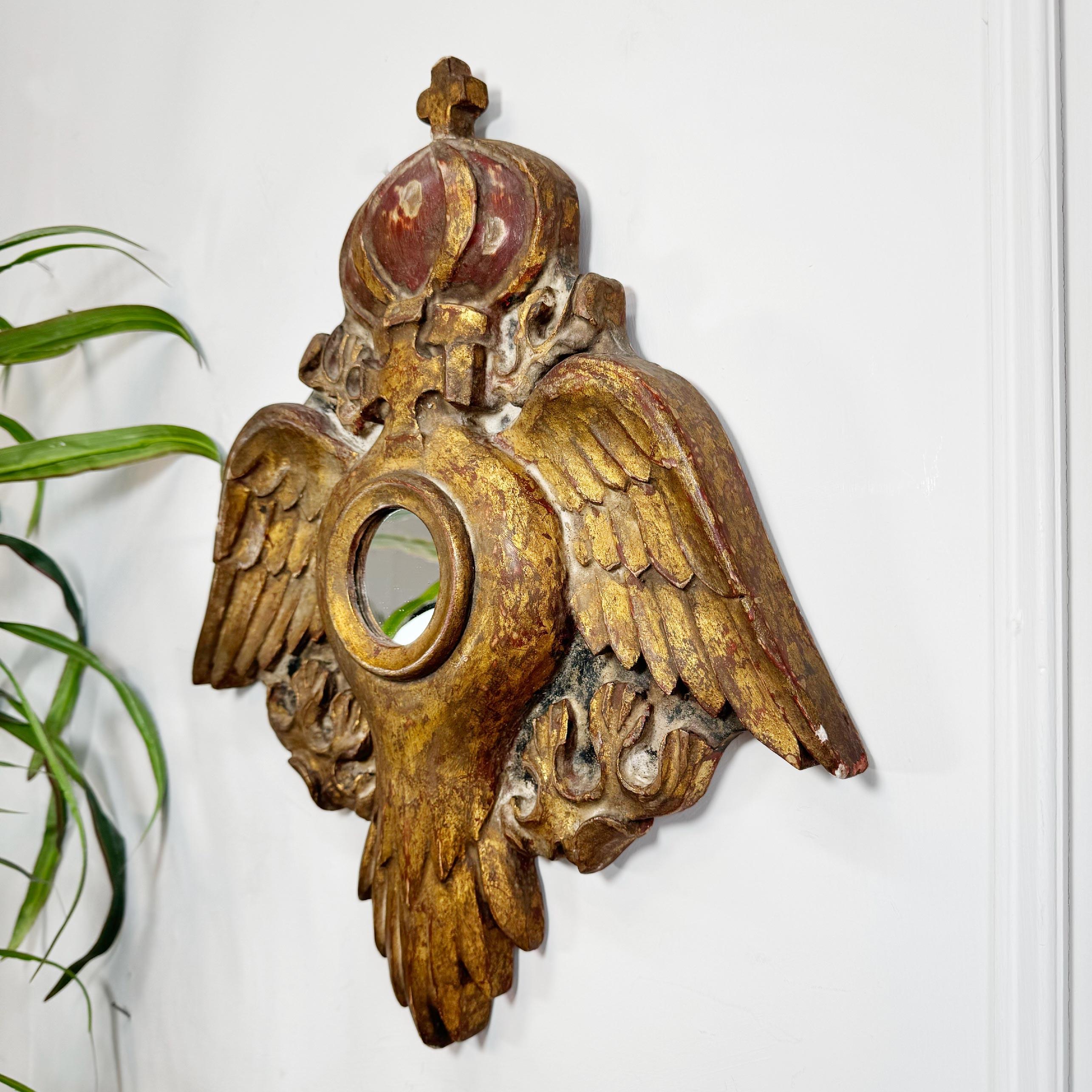 Late 18th Century Decorative Giltwood Church Mirror with Wings and Crown 2