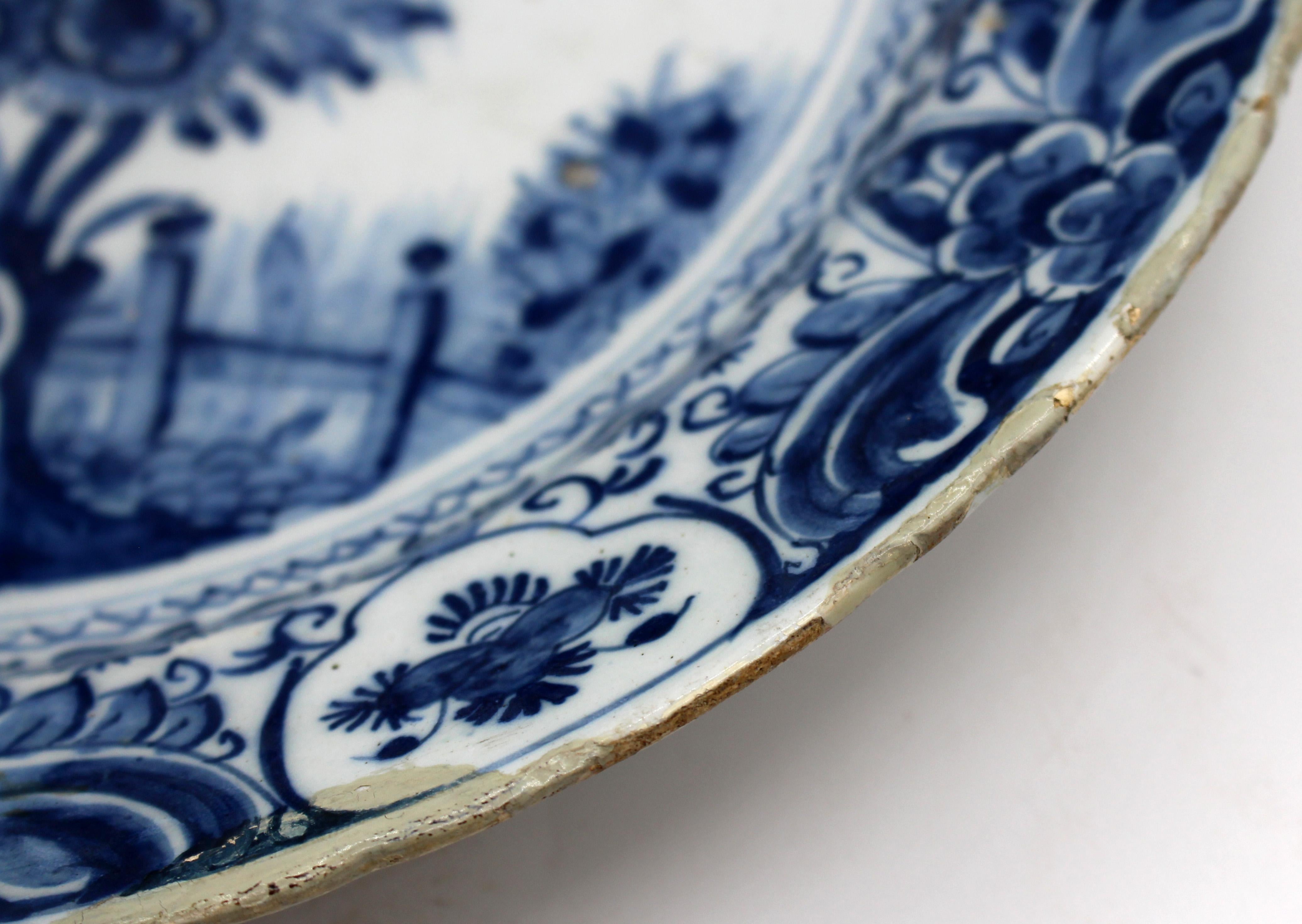 Late 18th Century Delft Deep Chop Plate In Good Condition In Chapel Hill, NC