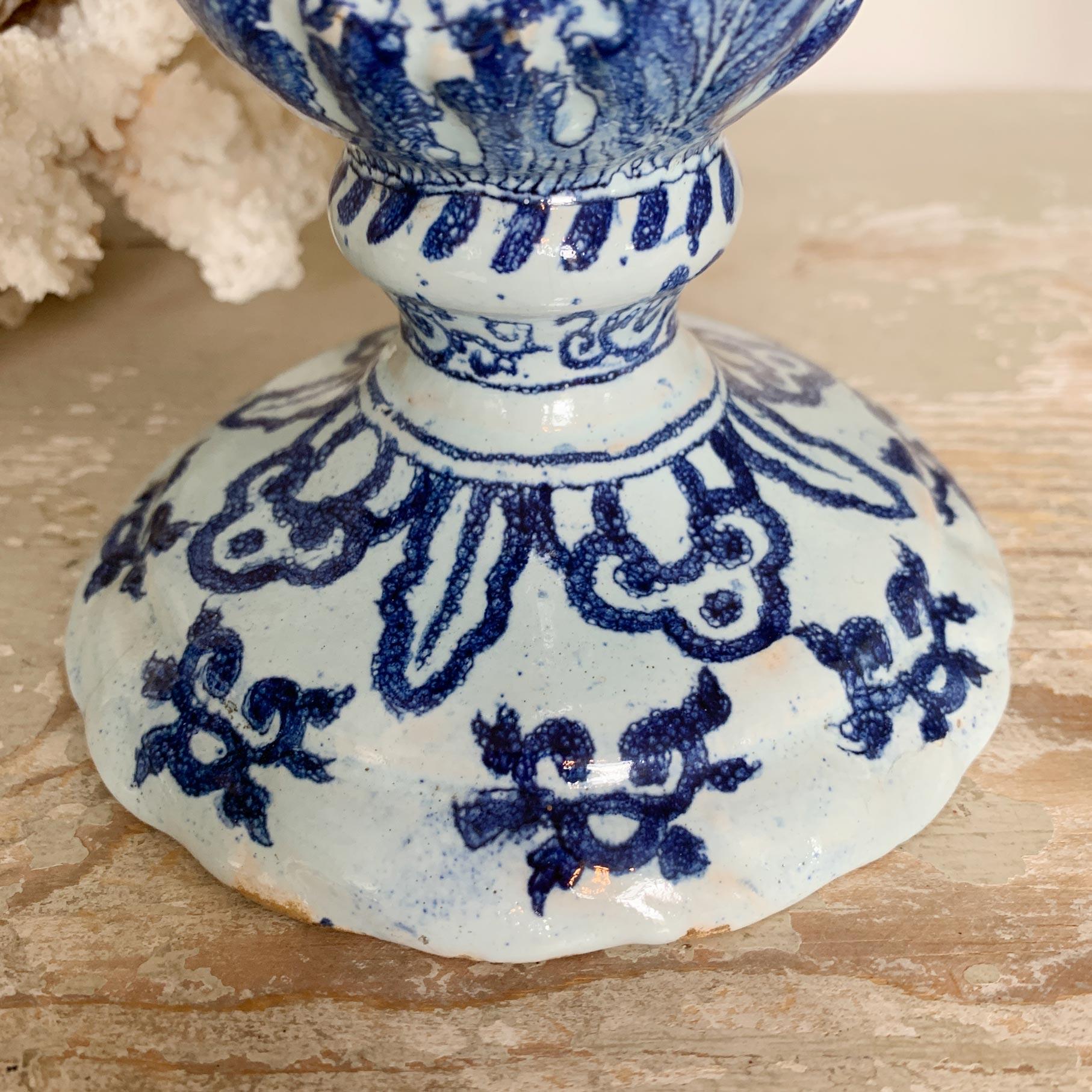  Late 18th C Delft Style Bacchus Serpent Handled Vase Blue & White For Sale 1