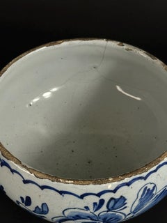 Late 18th Century, Delft Two-Handled Bowl – Floral Blue & White Tin-Glaze