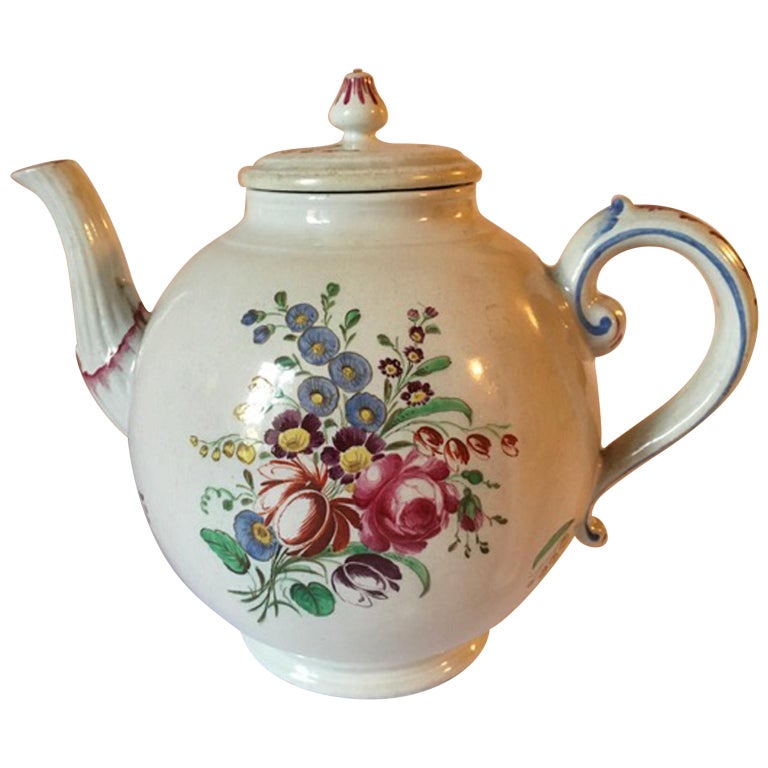 Italy Late 18th Century Doccia Richard Ginori Porcelain Tea Pot Floral Drawings For Sale