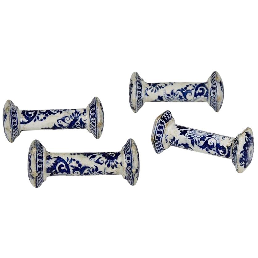 Late 18th Century Dutch Delftware Blue and White Floral Knife Rests, Set of Four