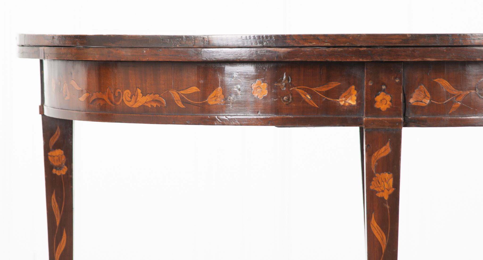 Metal Late 18th Century Dutch Marquetry Game Table For Sale
