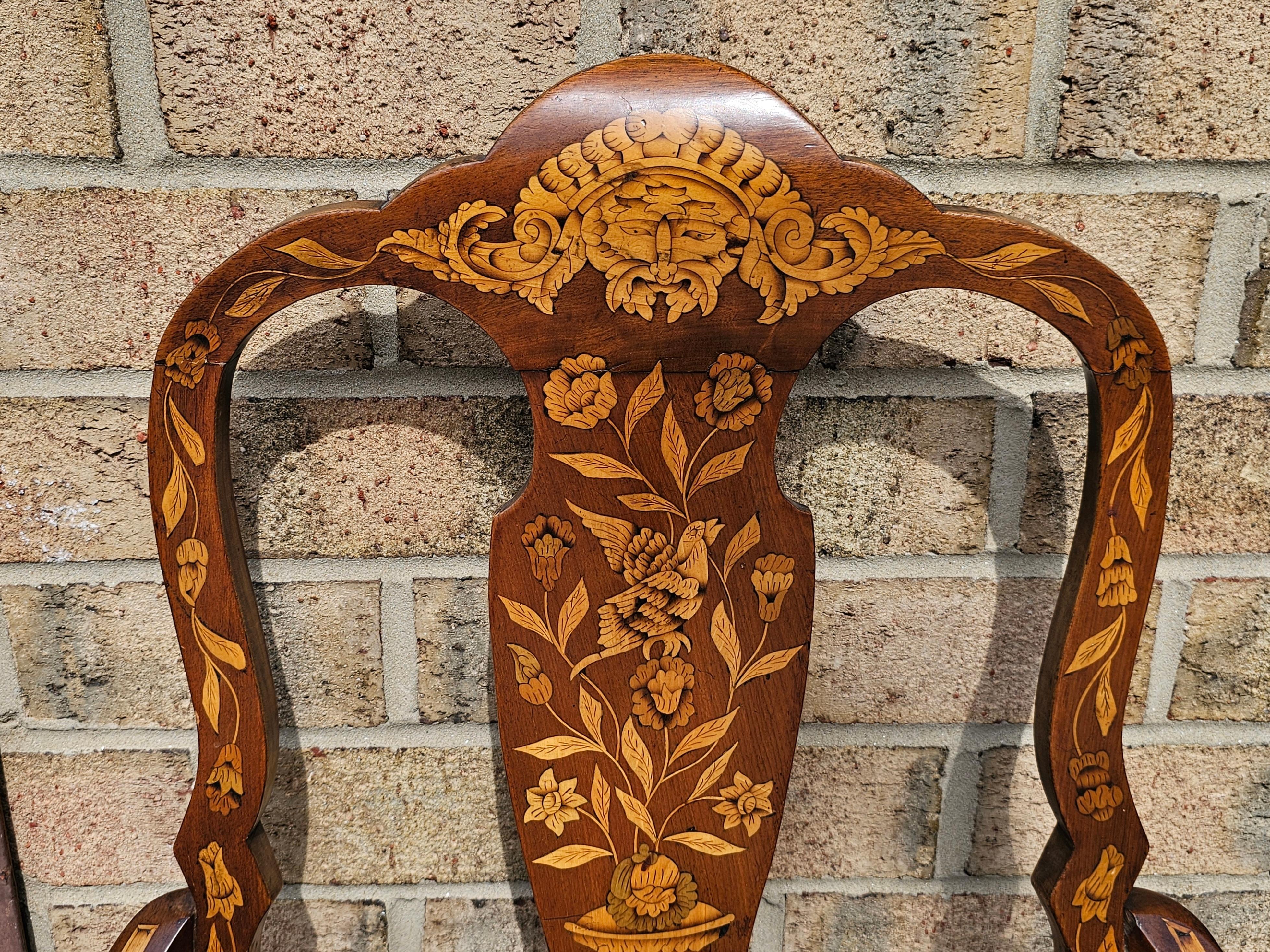 American Late 18th Century Dutch Marquetry Mahogany and Upholstered Armchair Desk Chair For Sale