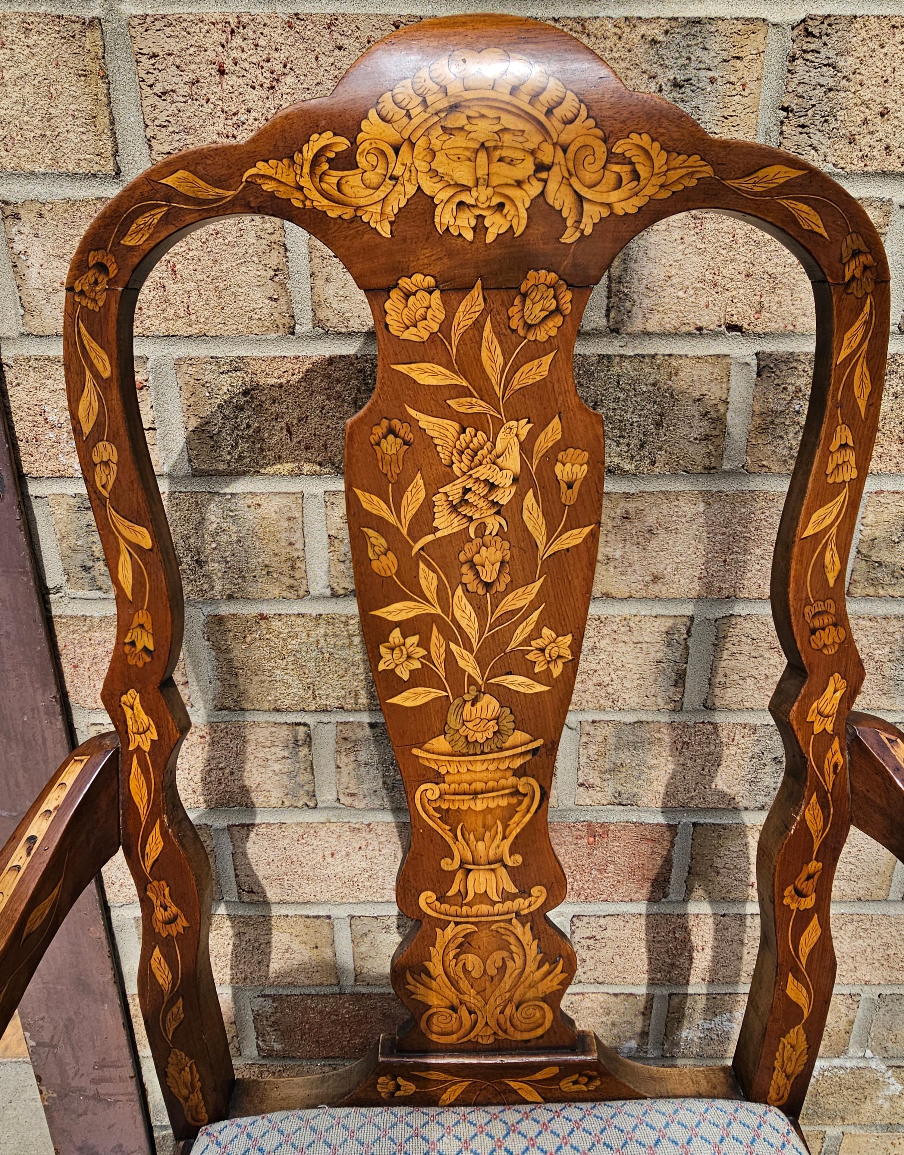 Late 18th Century Dutch Marquetry Mahogany and Upholstered Armchair Desk Chair For Sale 2