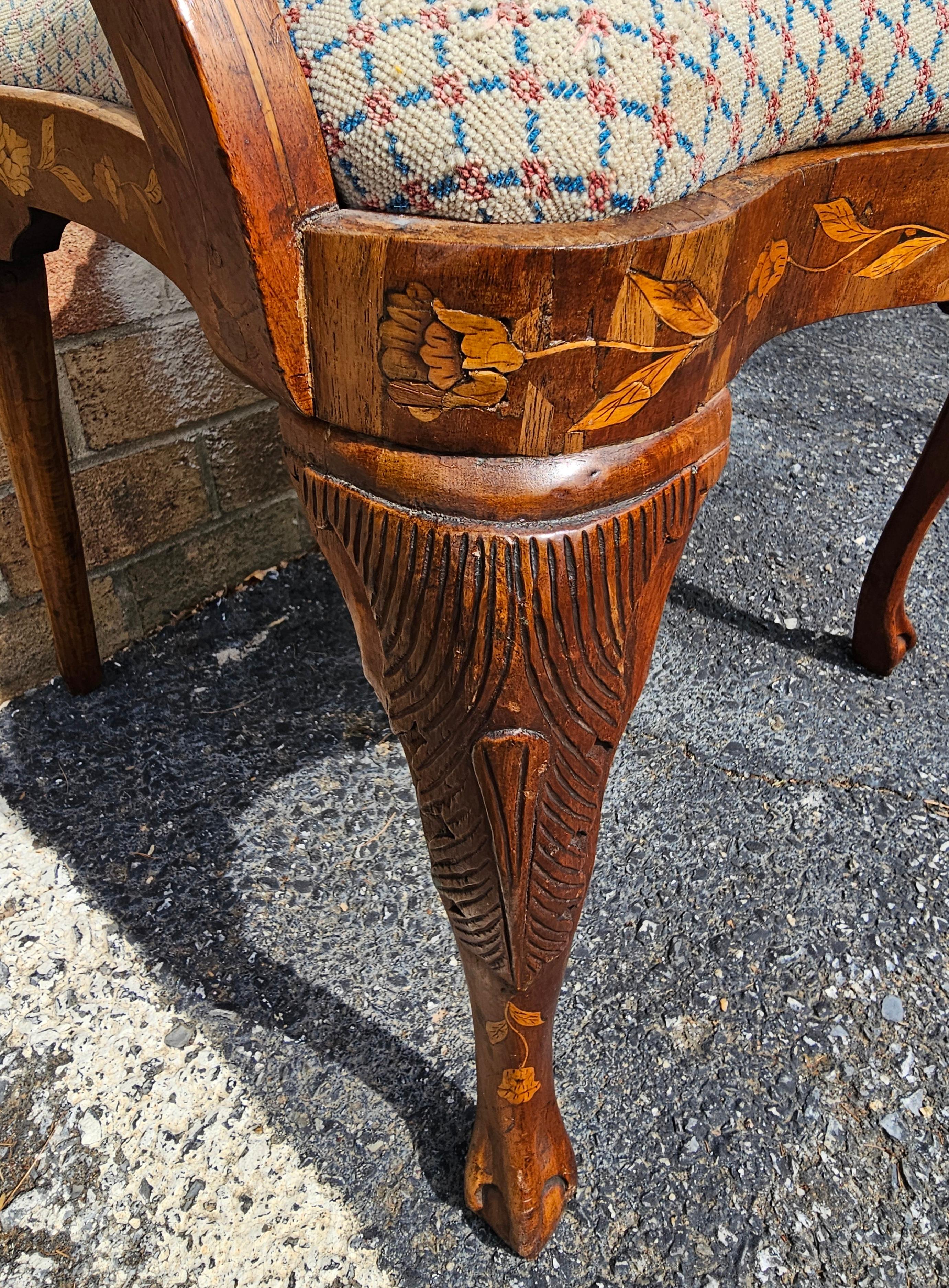 Late 18th Century Dutch Marquetry Mahogany and Upholstered Armchair Desk Chair For Sale 3