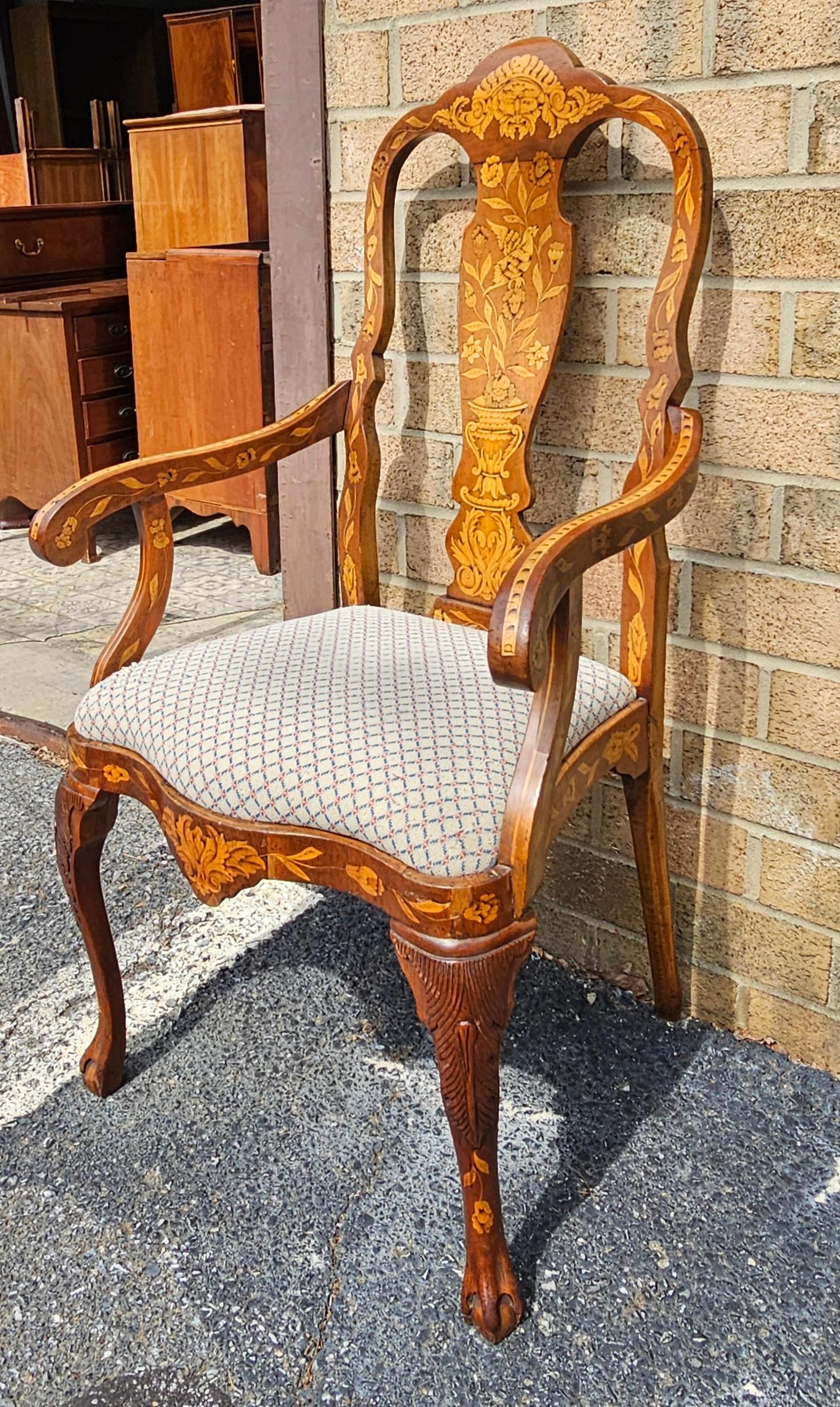 Late 18th Century Dutch Marquetry Mahogany and Upholstered Armchair Desk Chair For Sale 4